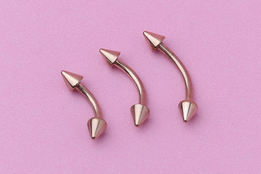 Spiked Curved Barbell, Rose Gold Eyebrow Piercing, Nipple Piercing, Lip Piercing, Daith Bar, Helix Piercing, Rook Piercing, Labret Jewelry