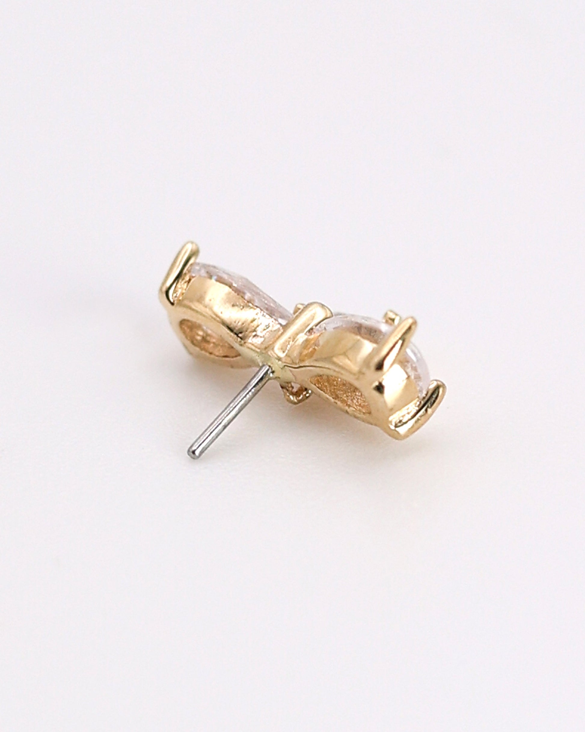 14K Solid Gold Bow Threadless End Flat Back Earring, Labret, Tragus Stud, Gold Conch Earring, Nose Stud, Helix Piercing