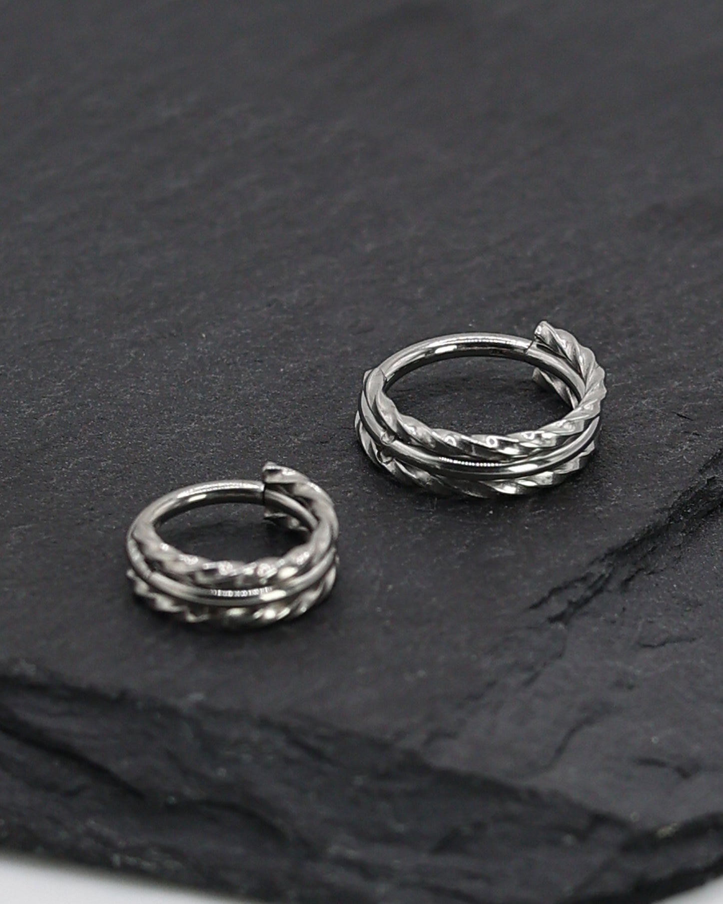 Silver Minimal Twisted Clicker Ring, Surgical Steel, 8mm or 10mm Clicker, 16 Gauge 1.2mm, Septum or Helix Hoop, Clicker, Triple Hoop