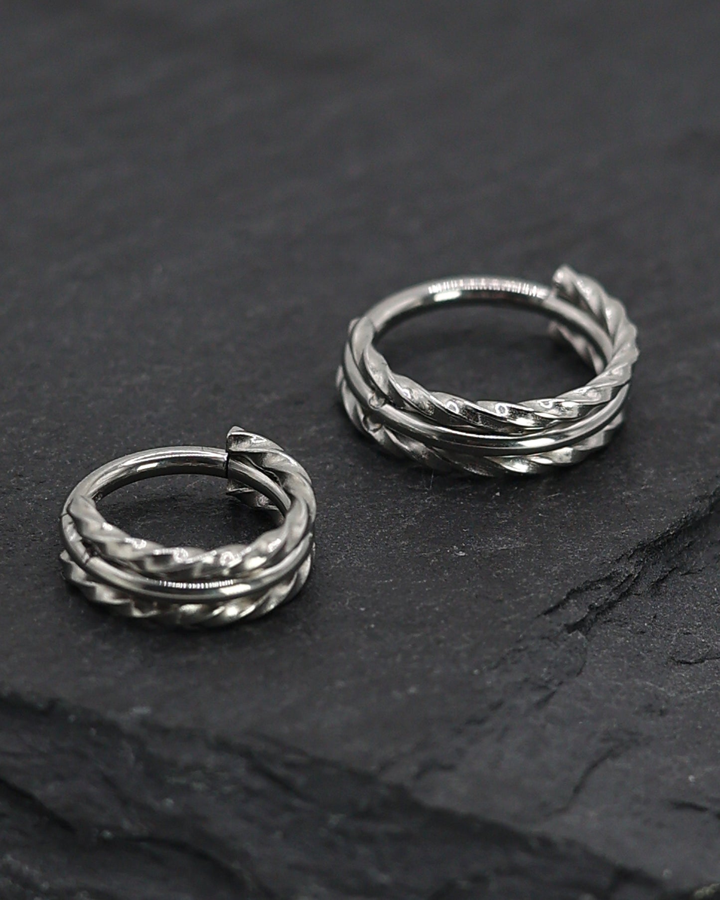 Silver Minimal Twisted Clicker Ring, Surgical Steel, 8mm or 10mm Clicker, 16 Gauge 1.2mm, Septum or Helix Hoop, Clicker, Triple Hoop