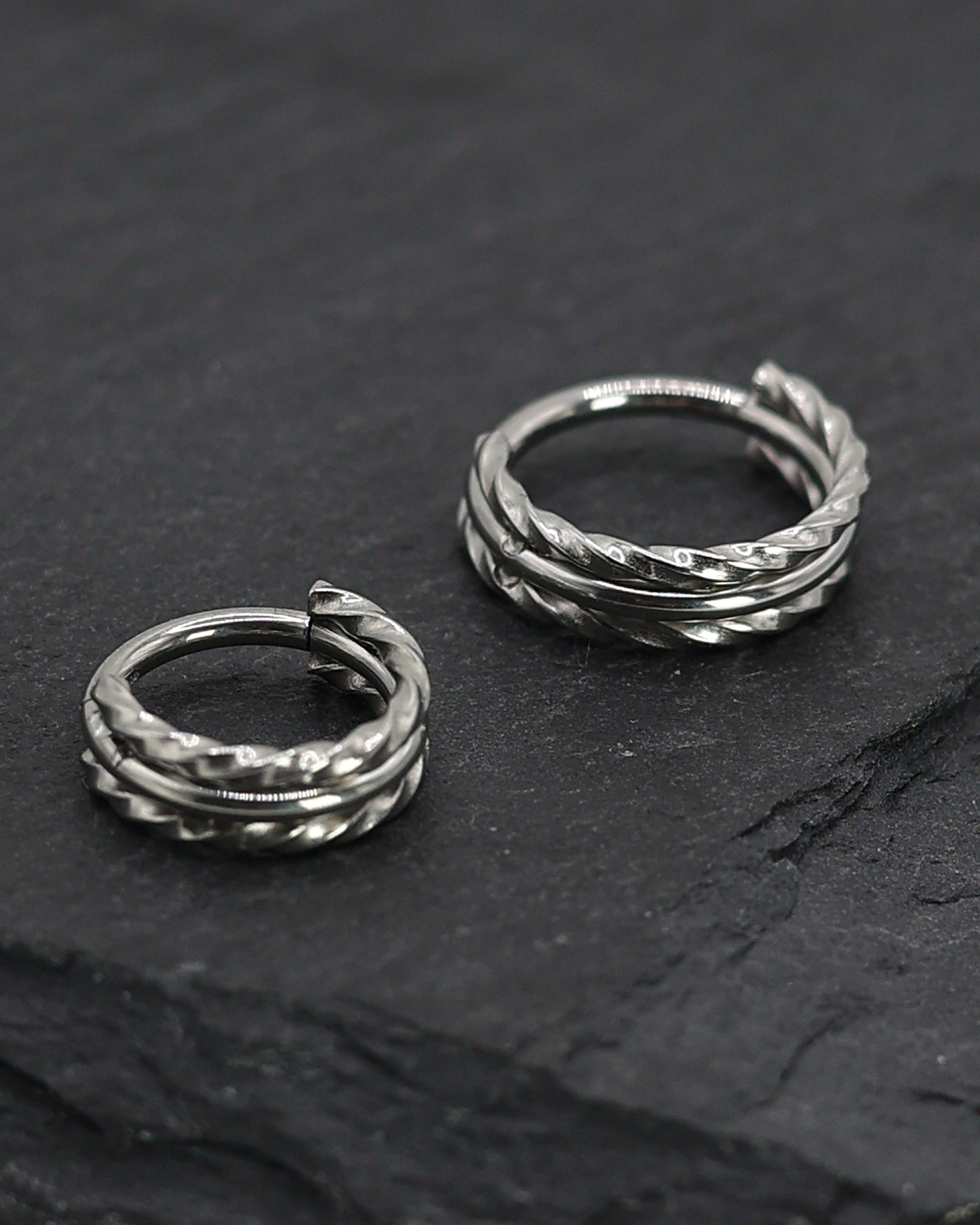 Silver Minimal Twisted Clicker Ring, Surgical Steel, 8mm or 10mm Clicker, 16 Gauge 1.2mm, Septum or Helix Hoop, Clicker, Triple Hoop