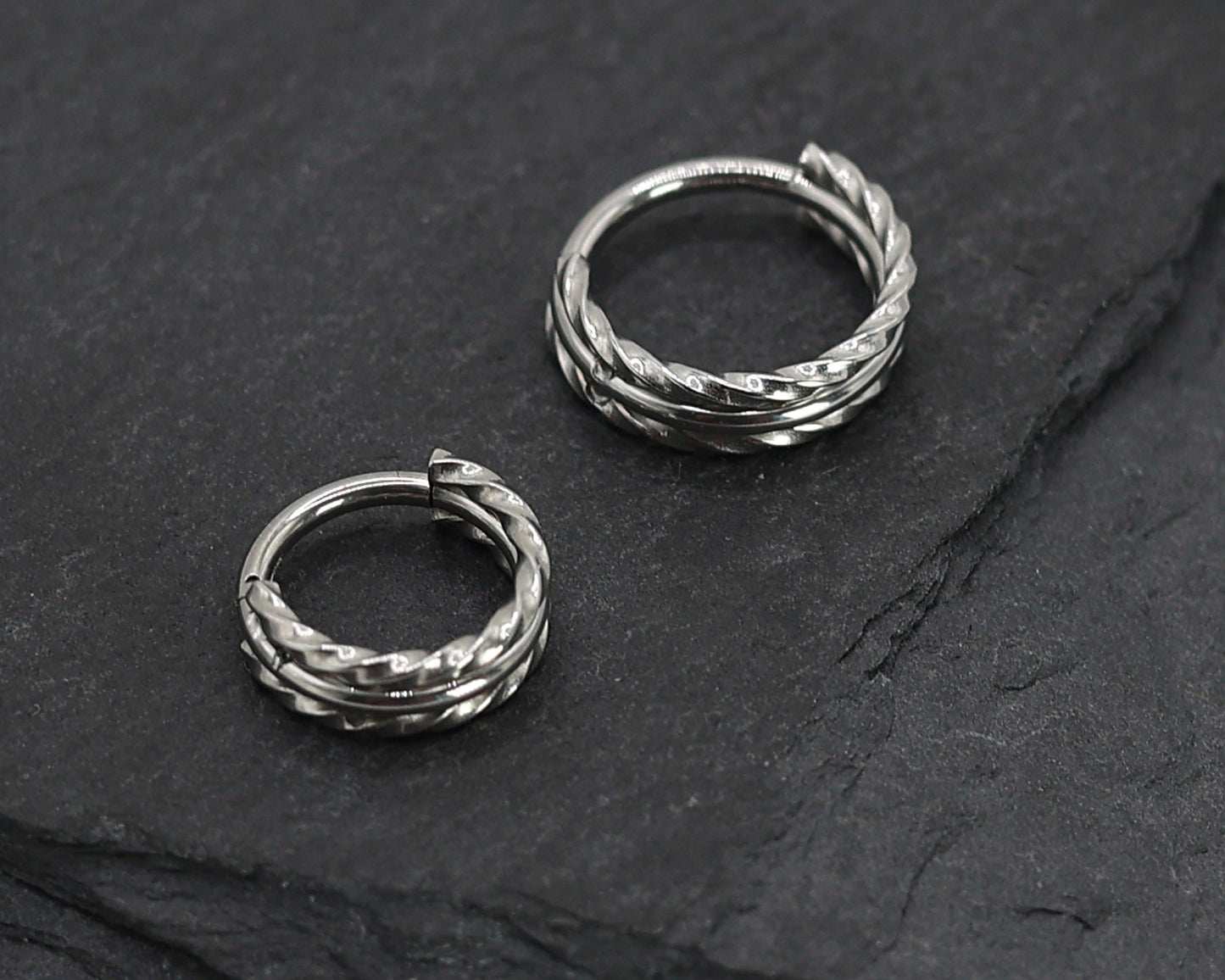 Silver Minimal Twisted Clicker Ring, Surgical Steel, 8mm or 10mm Clicker, 16 Gauge 1.2mm, Septum or Helix Hoop, Clicker, Triple Hoop