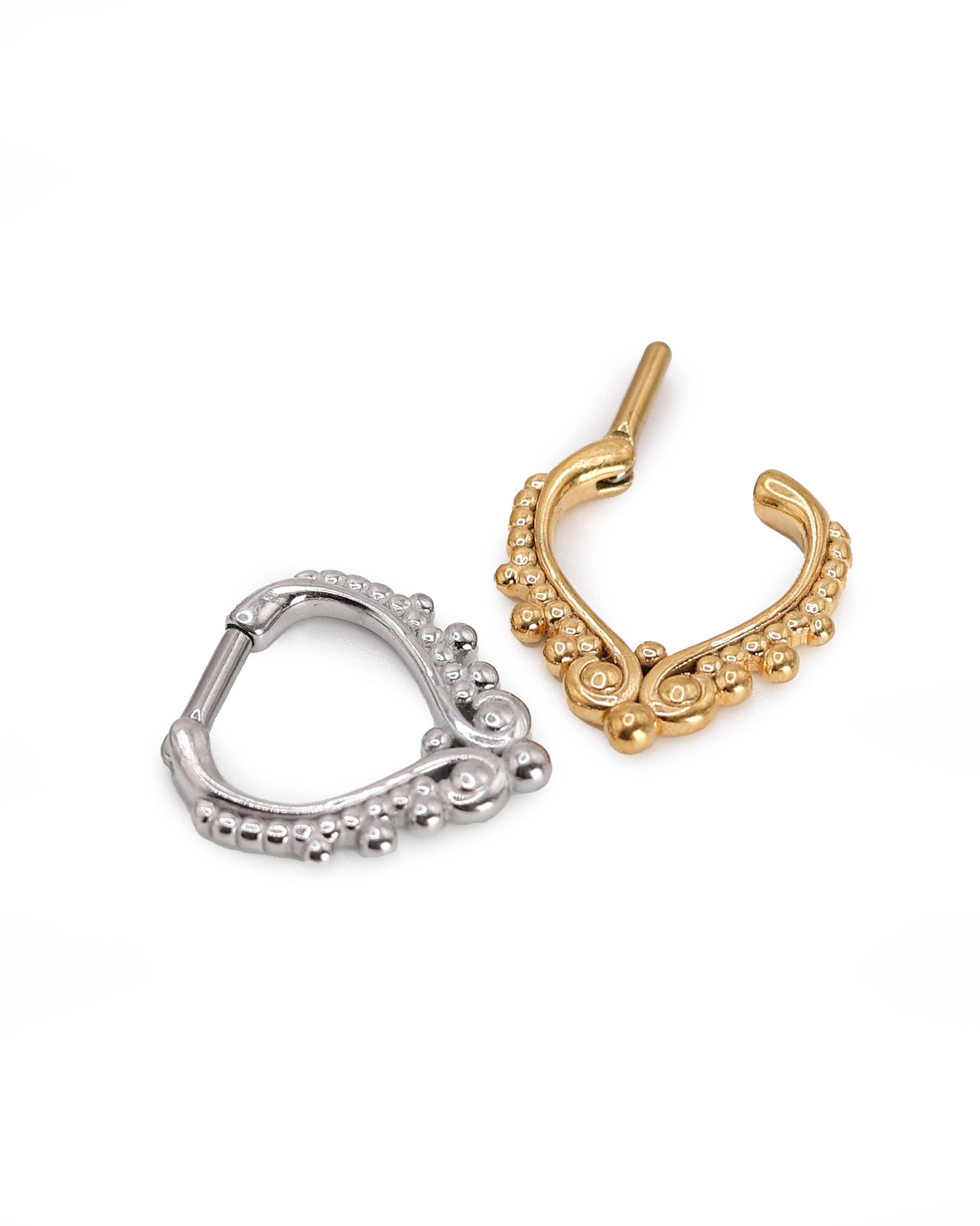 14 Gauge Septum Clicker, Unique Septum Jewelry, Silver and Gold Options, Goth Dangle Septum Ring