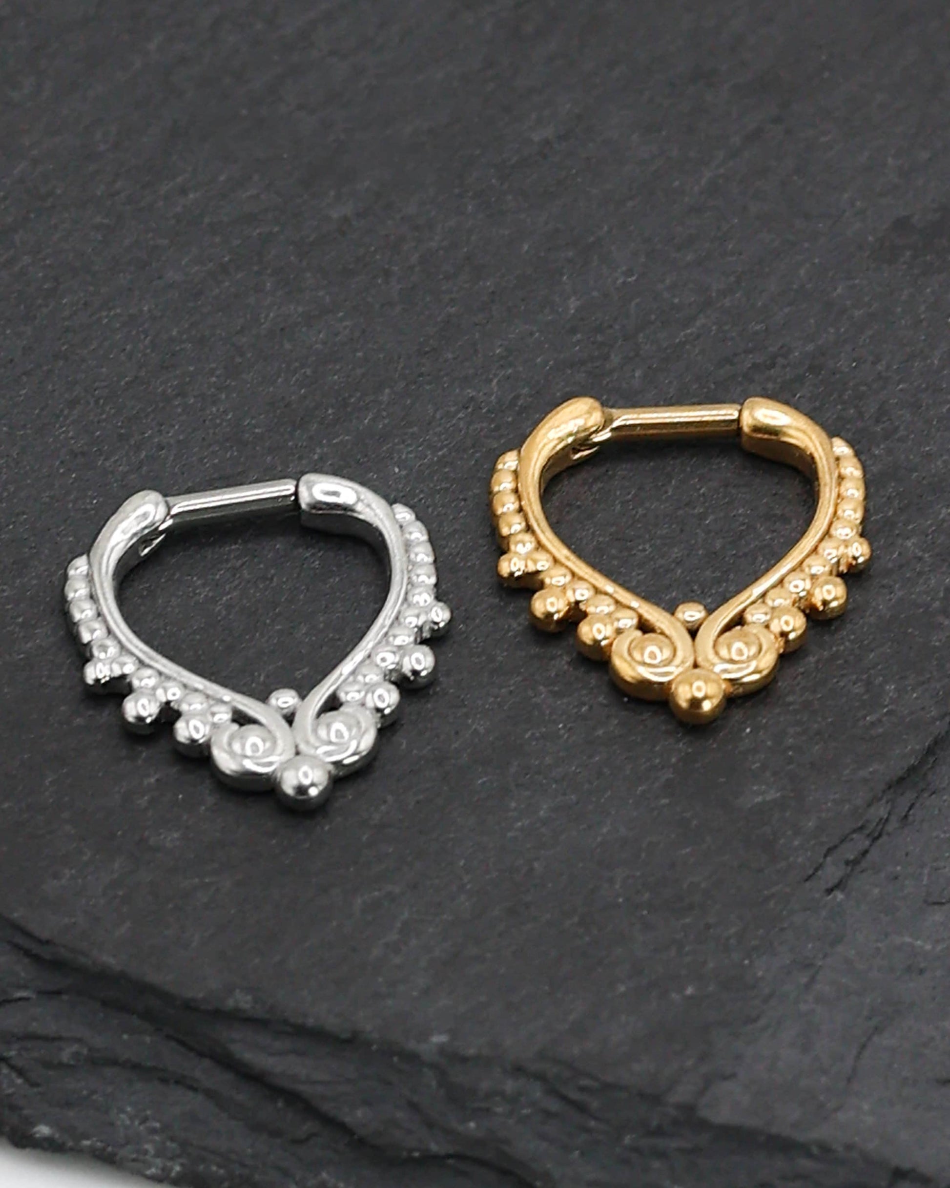 14 Gauge Septum Clicker, Unique Septum Jewelry, Silver and Gold Options, Goth Dangle Septum Ring