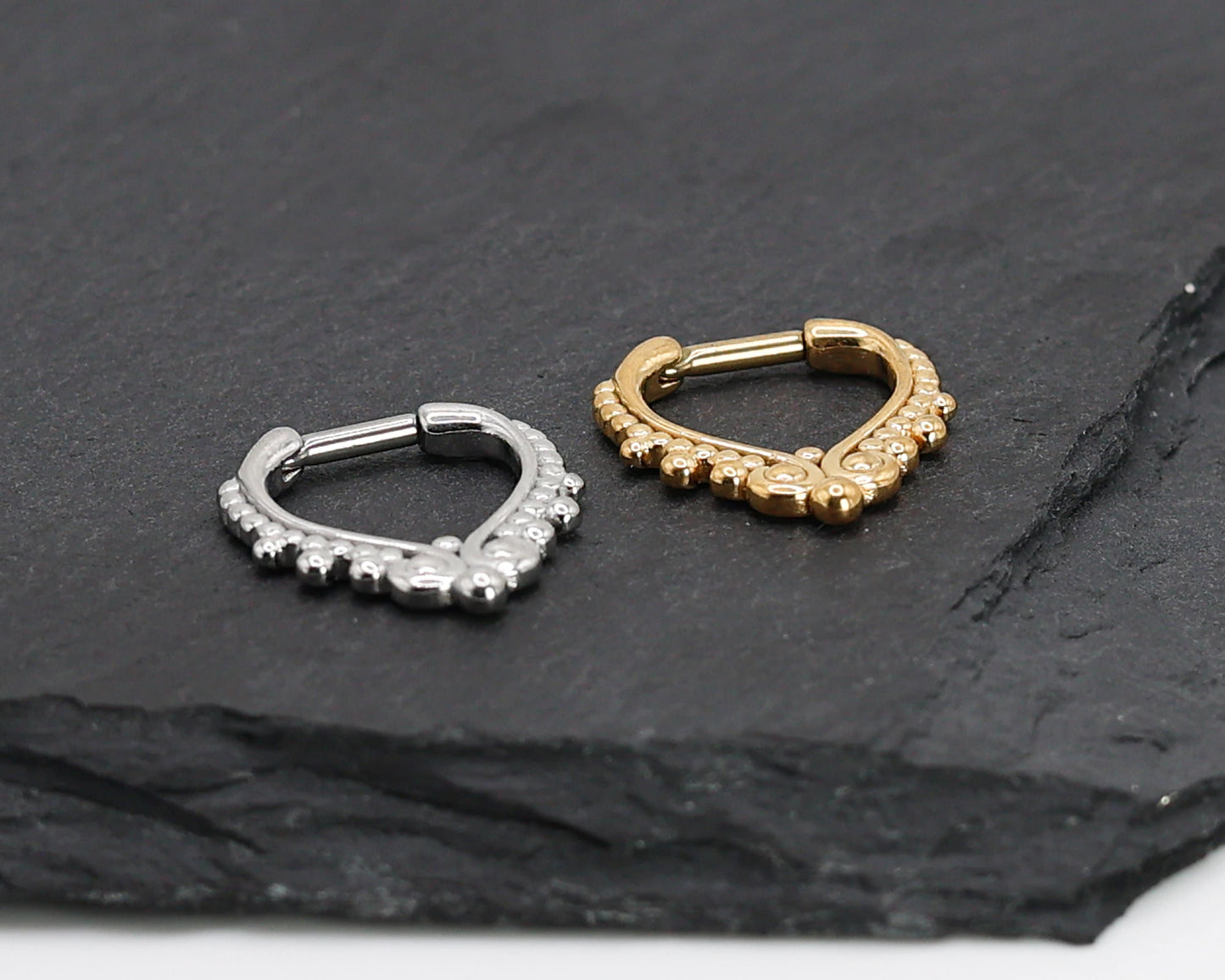 14 Gauge Septum Clicker, Unique Septum Jewelry, Silver and Gold Options, Goth Dangle Septum Ring