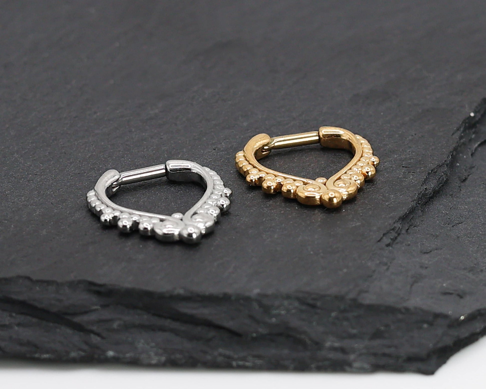 14 Gauge Septum Clicker, Unique Septum Jewelry, Silver and Gold Options, Goth Dangle Septum Ring