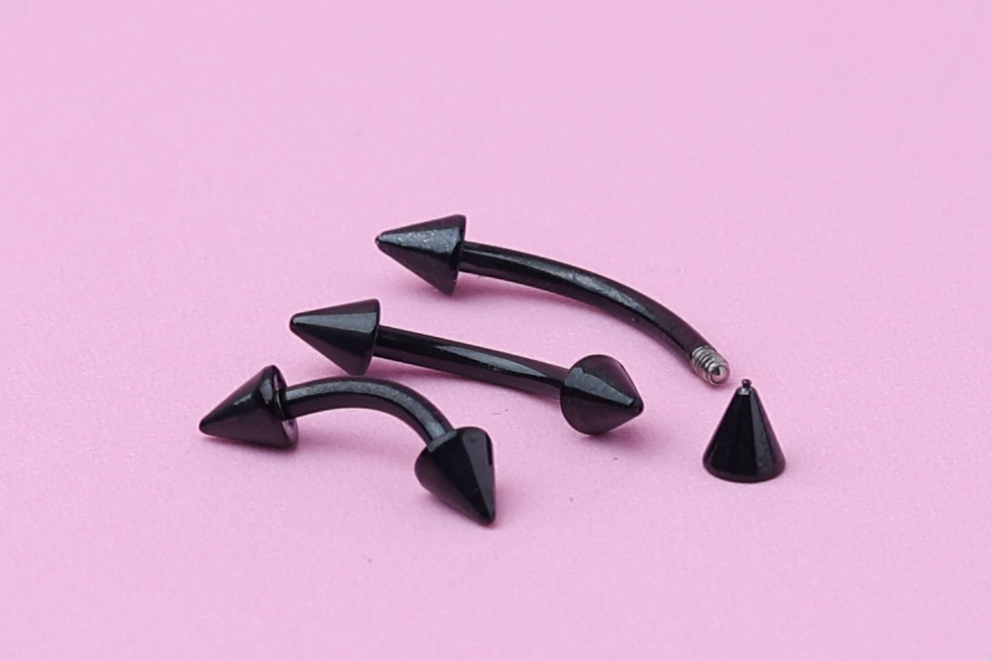 Spiked Curved Barbell, Black Eyebrow Piercing, Nipple Piercing, Lip Piercing, Daith Bar, Helix Piercing, Rook Piercing, Labret Jewelry