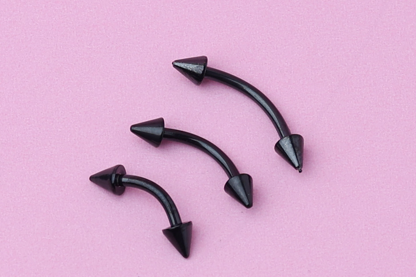 Spiked Curved Barbell, Black Eyebrow Piercing, Nipple Piercing, Lip Piercing, Daith Bar, Helix Piercing, Rook Piercing, Labret Jewelry