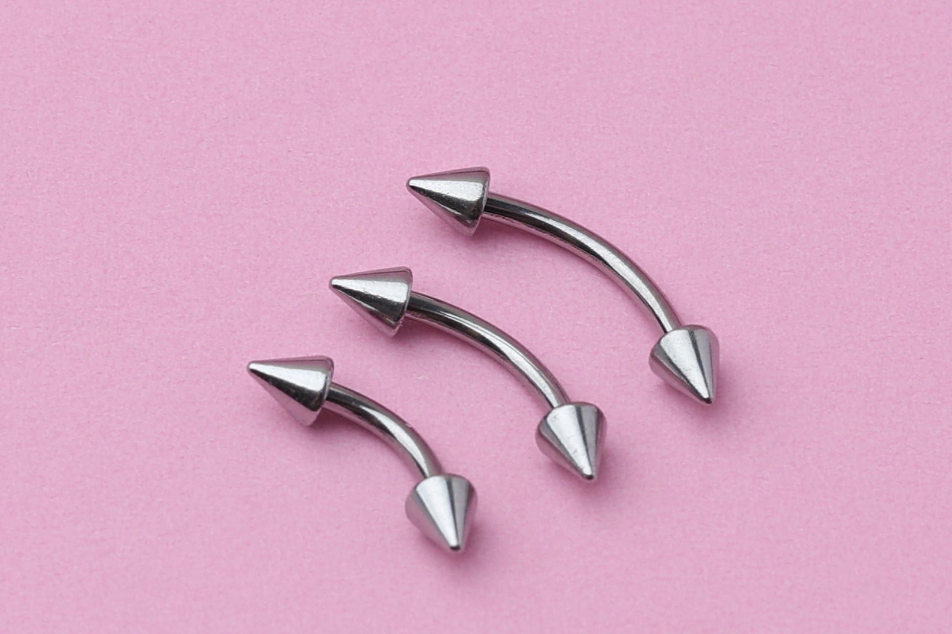 Spiked Curved Barbell, Silver Eyebrow Piercing, Nipple Piercing, Lip Piercing, Daith Bar, Helix Piercing, Rook Piercing, Labret Jewelry