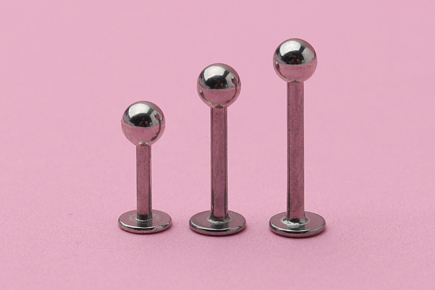 Silver Flat Back Earring, Labret Bar, Nose Stud, Tiny Ball, Helix Earring, Conch Stud, Lip Bar, Cartilage Earring, 16G Surgical Steel