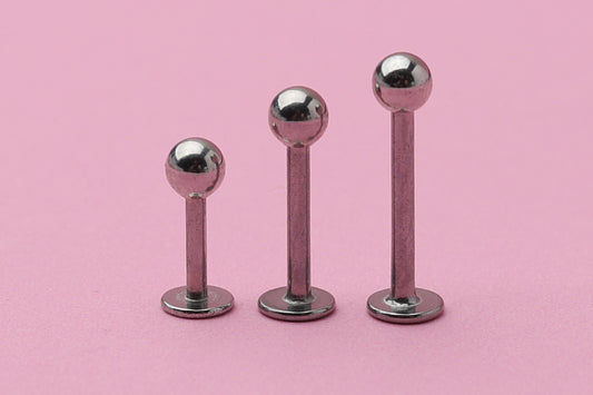 Silver Flat Back Earring, Labret Bar, Nose Stud, Tiny Ball, Helix Earring, Conch Stud, Lip Bar, Cartilage Earring, 16G Surgical Steel