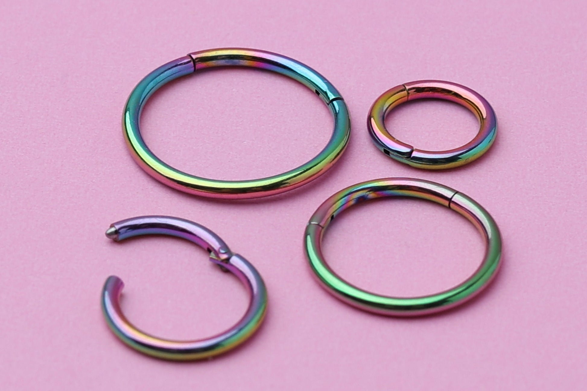 Titanium Clicker in Rainbow, Nose Ring, Septum Jewelry, Daith Hoop, Conch Ring, Helix Earring Hoop, Colorline, Multicoloured Huggie Hoops