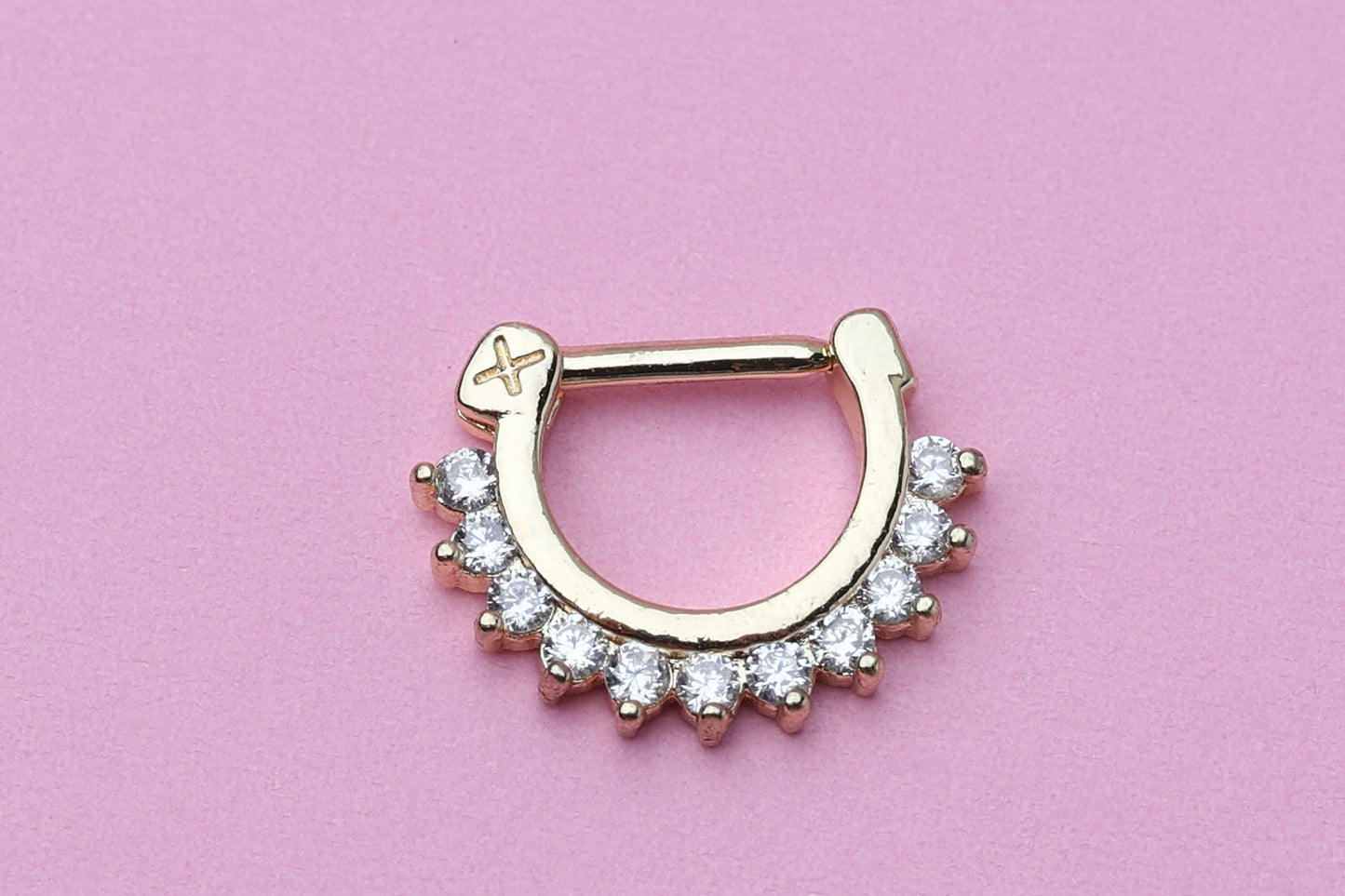 Ornate Jewelled Septum Ring, C-shaped Septum Clicker 16 Gauge 1.2mm hinged Segment clicker, Nose Piercing