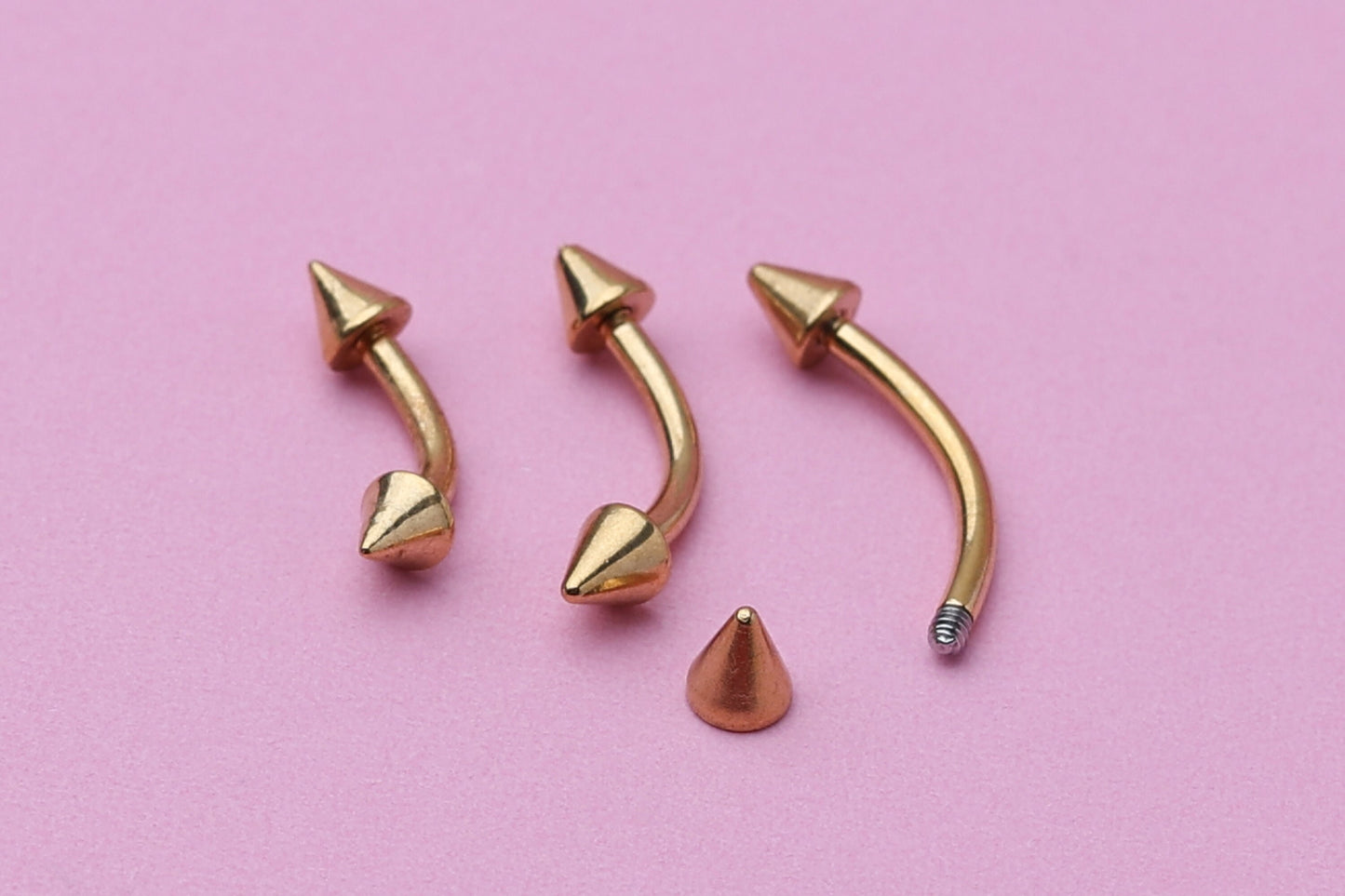 Spiked Curved Barbell, Gold Eyebrow Piercing, Nipple Piercing, Lip Piercing, Daith Bar, Helix Piercing, Rook Piercing, Labret Jewelry