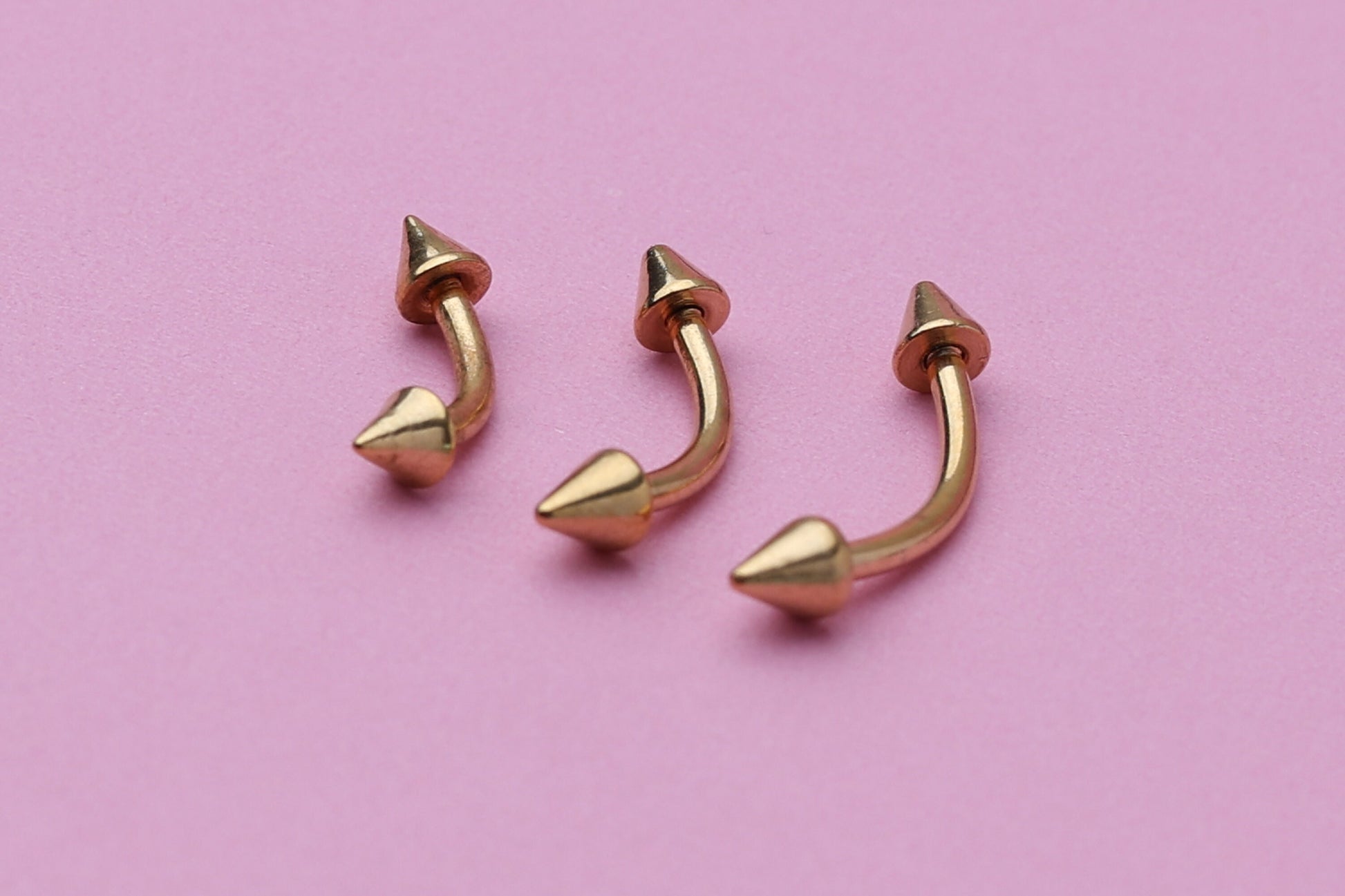 Spiked Curved Barbell, Gold Eyebrow Piercing, Nipple Piercing, Lip Piercing, Daith Bar, Helix Piercing, Rook Piercing, Labret Jewelry