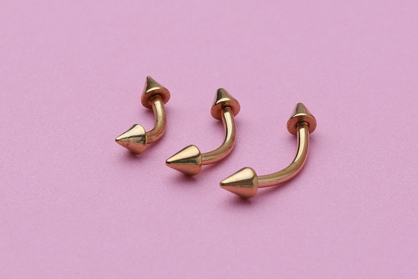 Spiked Curved Barbell, Gold Eyebrow Piercing, Nipple Piercing, Lip Piercing, Daith Bar, Helix Piercing, Rook Piercing, Labret Jewelry