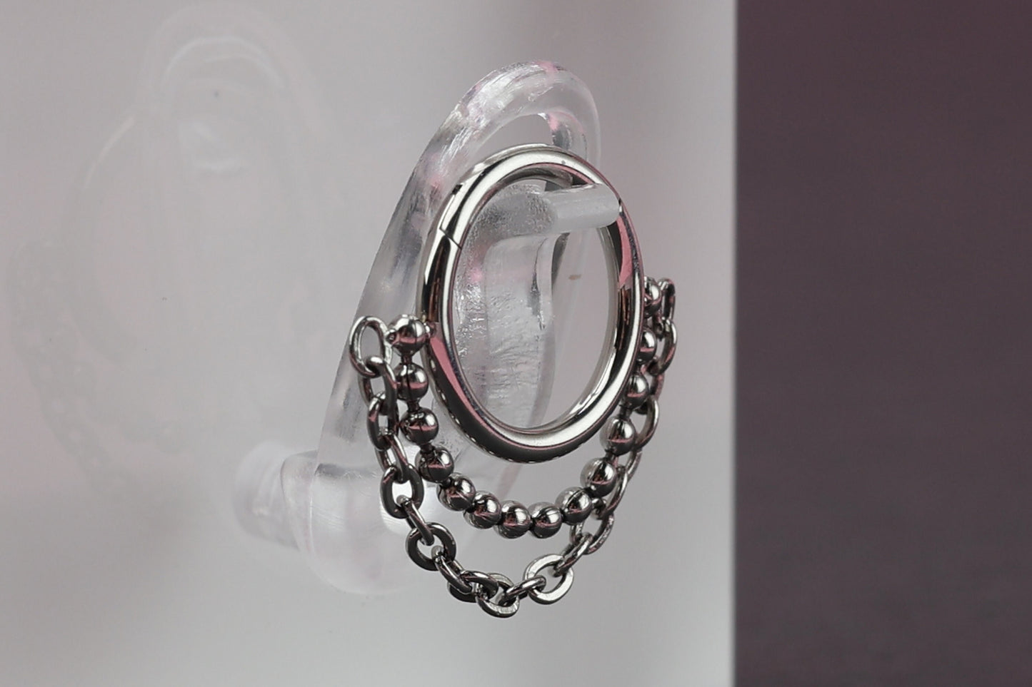 Double Chain Septum Ring, Nose Ring, Hinged Clicker Hoop, Huggies with Chain, Surgical Steel, Helix or Conch Hoop