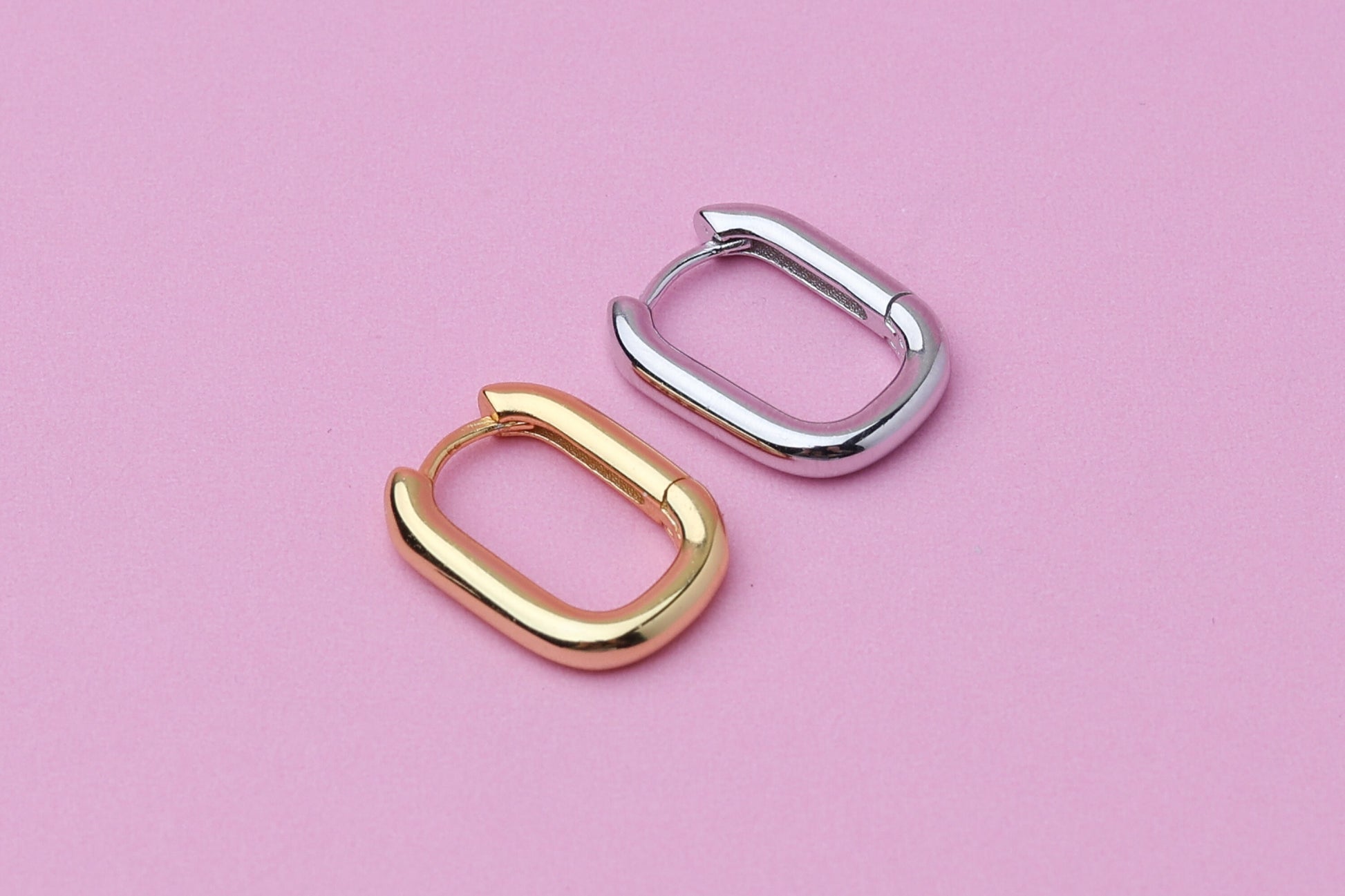 Pair of Small Rectangular Hoop Earrings in Sterling Silver, Square Hoop Earrings, Oval Hoop Earrings, Chunky Hoop Earrings, Silver or Gold