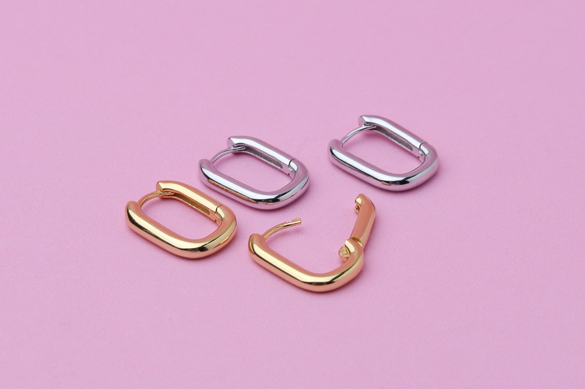 Pair of Small Rectangular Hoop Earrings in Sterling Silver, Square Hoop Earrings, Oval Hoop Earrings, Chunky Hoop Earrings, Silver or Gold