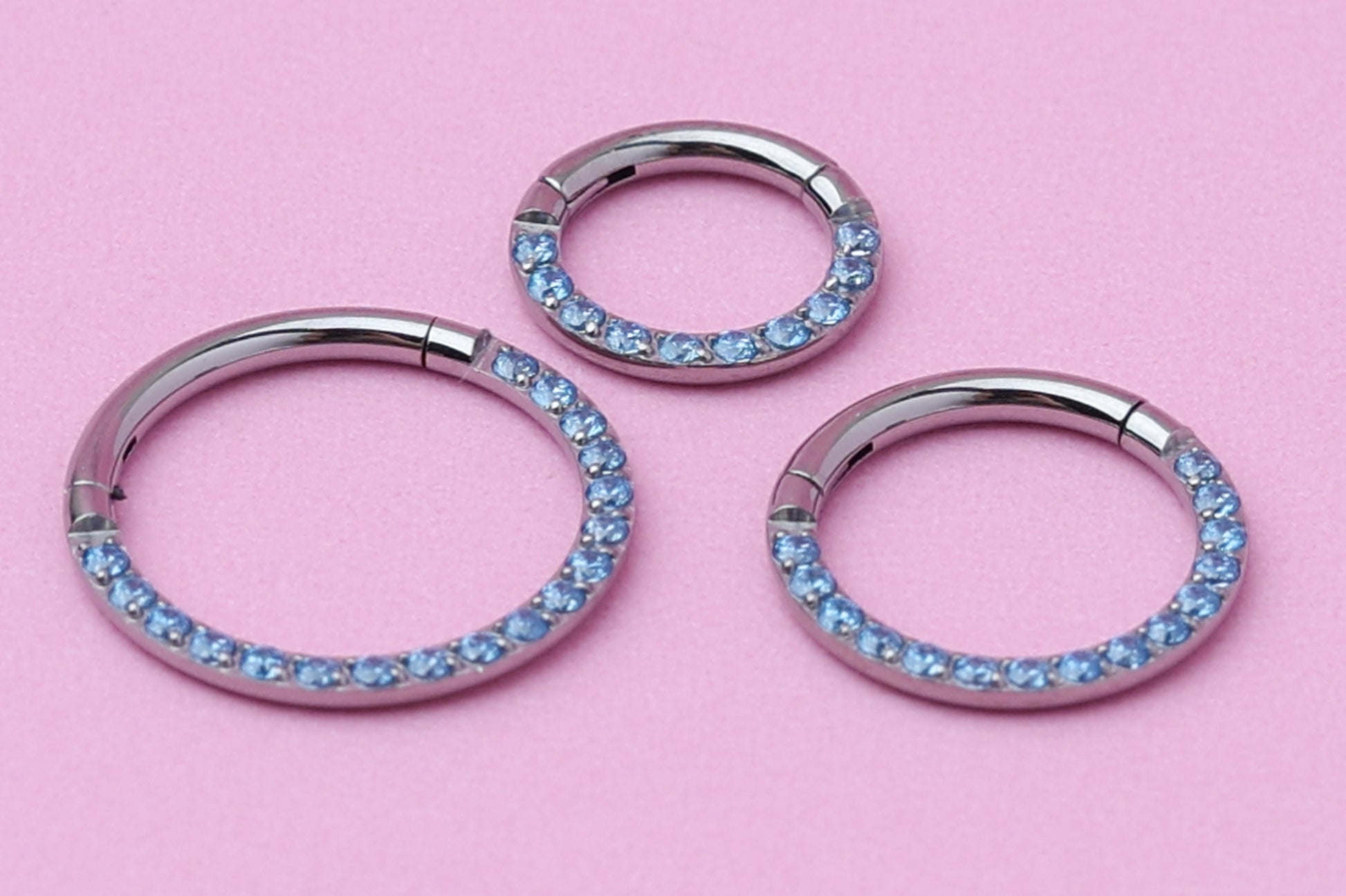 Titanium Jewelled Septum or Daith Ring with Blue Cubic Zirconia Gems - Hoop Clicker, 16G 1.2mm Hinged Segment Sleeper Earrings - ASTM F136