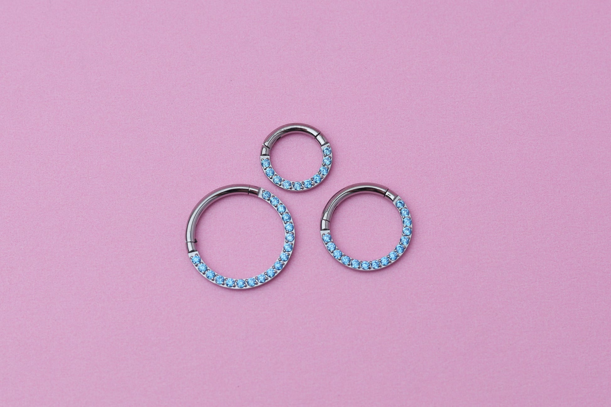 Titanium Jewelled Septum or Daith Ring with Blue Cubic Zirconia Gems - Hoop Clicker, 16G 1.2mm Hinged Segment Sleeper Earrings - ASTM F136