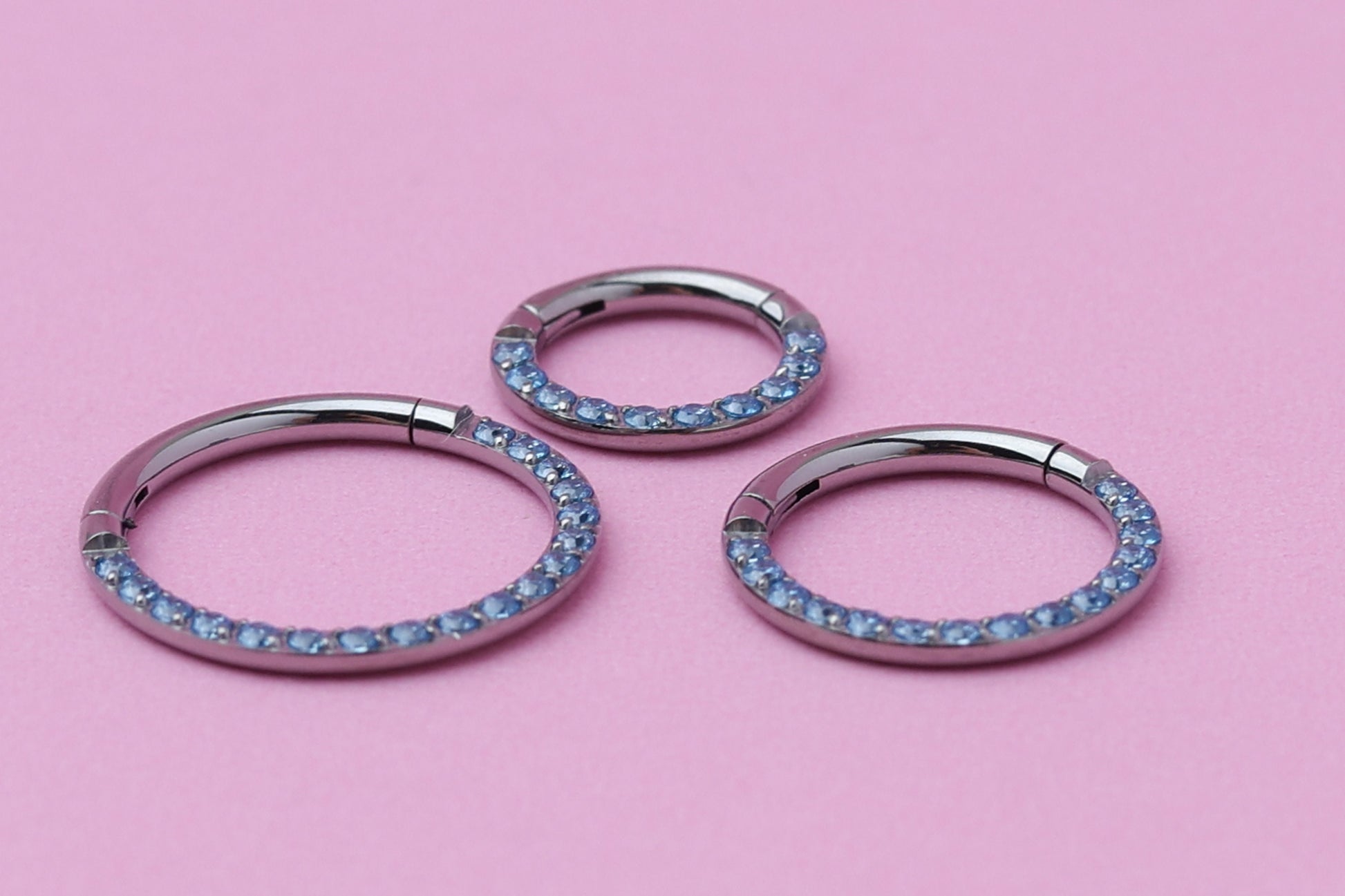 Titanium Jewelled Septum or Daith Ring with Blue Cubic Zirconia Gems - Hoop Clicker, 16G 1.2mm Hinged Segment Sleeper Earrings - ASTM F136