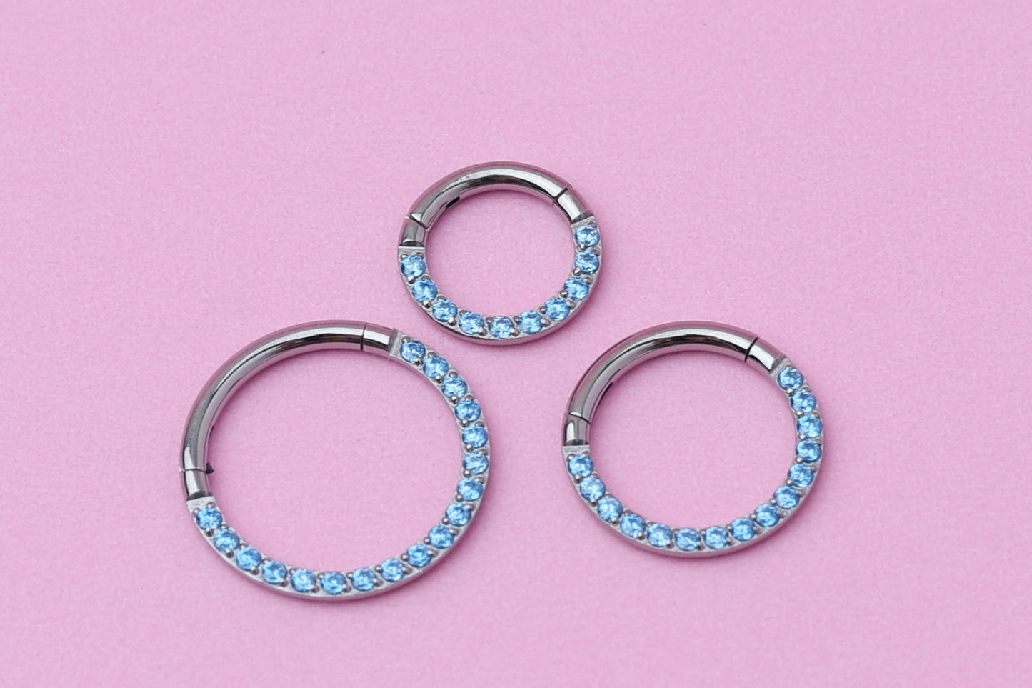 Titanium Jewelled Septum or Daith Ring with Blue Cubic Zirconia Gems - Hoop Clicker, 16G 1.2mm Hinged Segment Sleeper Earrings - ASTM F136