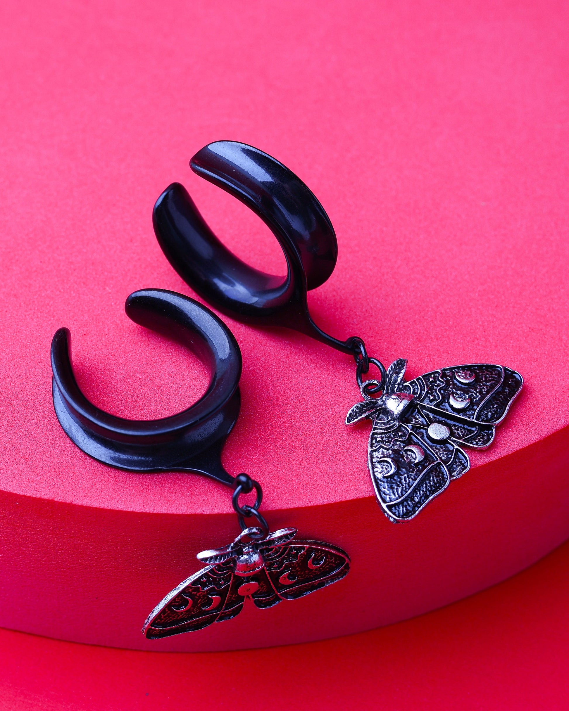 Luna Moth Saddle Hangers, Lunar Ear Gauges, Ear Tunnels, Dangle Plugs, Plugs and Tunnels, Black Moth, Moon Cycles