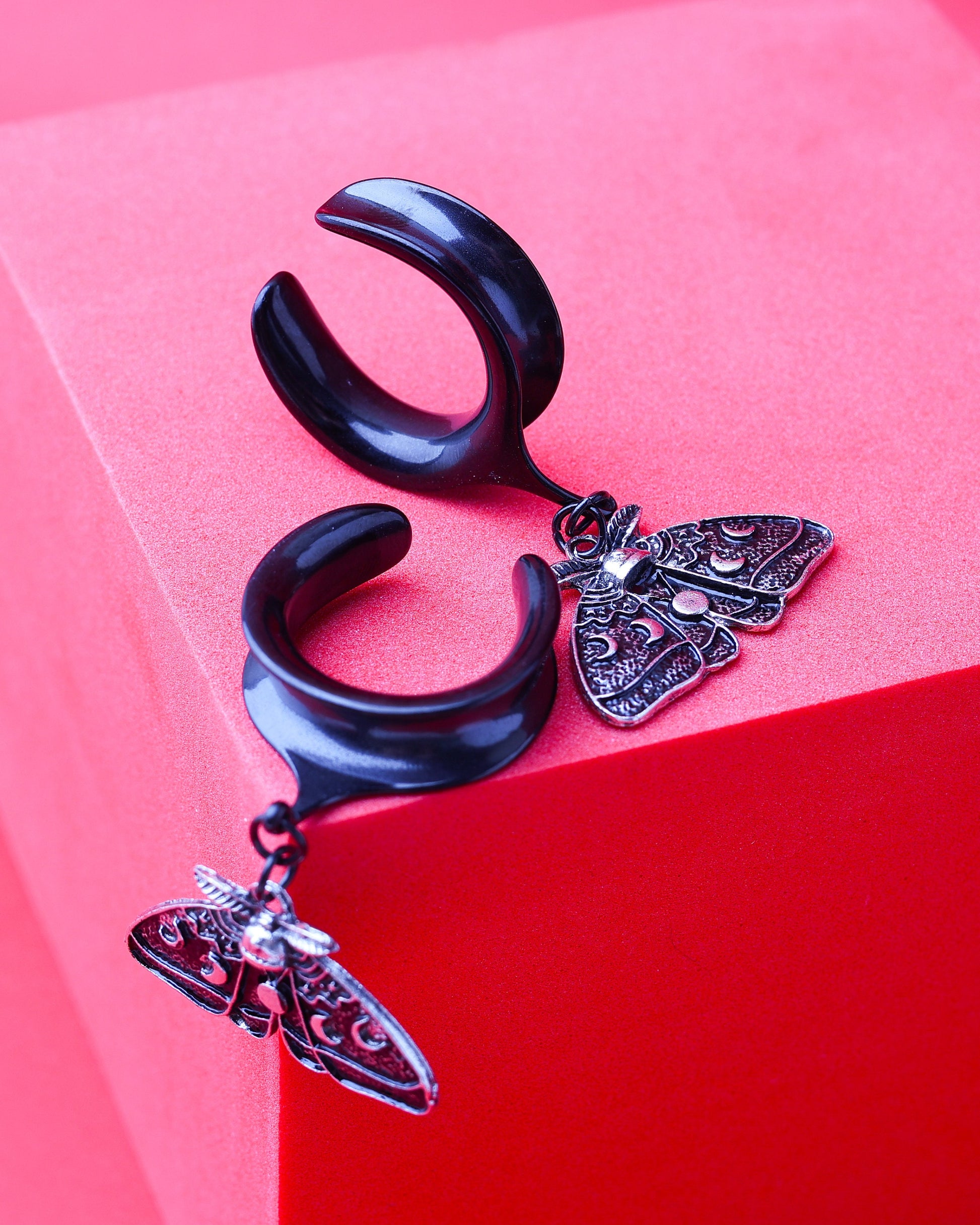 Luna Moth Saddle Hangers, Lunar Ear Gauges, Ear Tunnels, Dangle Plugs, Plugs and Tunnels, Black Moth, Moon Cycles