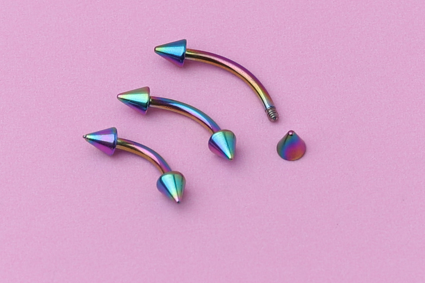 Spiked Curved Barbell, Rainbow Eyebrow Piercing, Nipple Piercing, Lip Piercing, Daith Bar, Helix Piercing, Rook Piercing, Labret Jewelry