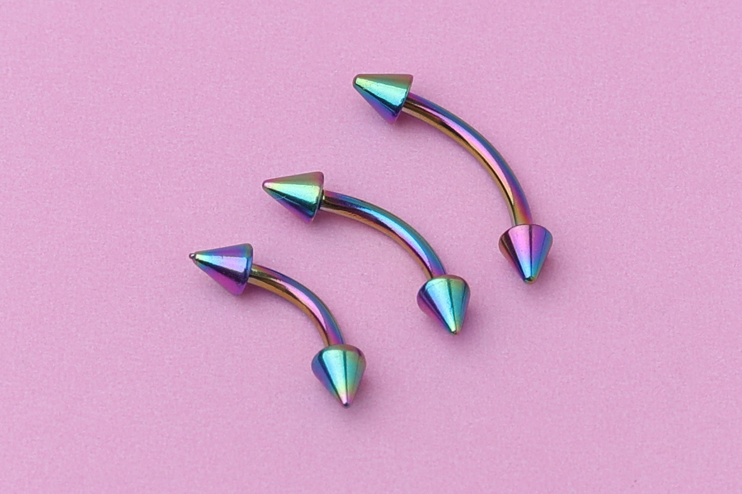 Spiked Curved Barbell, Rainbow Eyebrow Piercing, Nipple Piercing, Lip Piercing, Daith Bar, Helix Piercing, Rook Piercing, Labret Jewelry