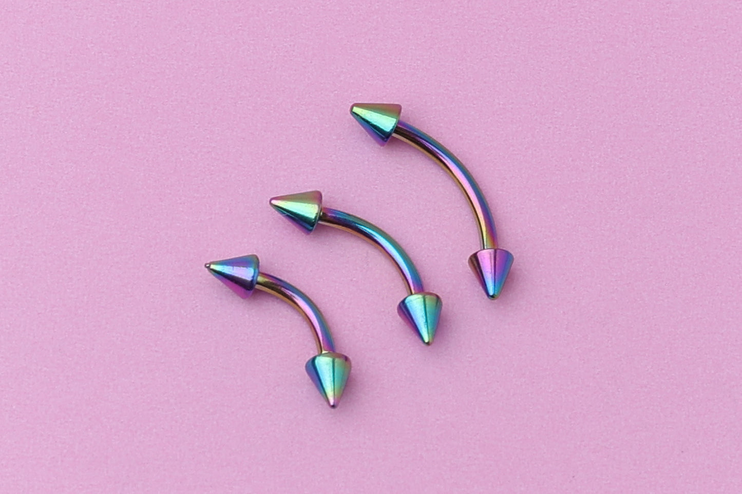 Spiked Curved Barbell, Rainbow Eyebrow Piercing, Nipple Piercing, Lip Piercing, Daith Bar, Helix Piercing, Rook Piercing, Labret Jewelry