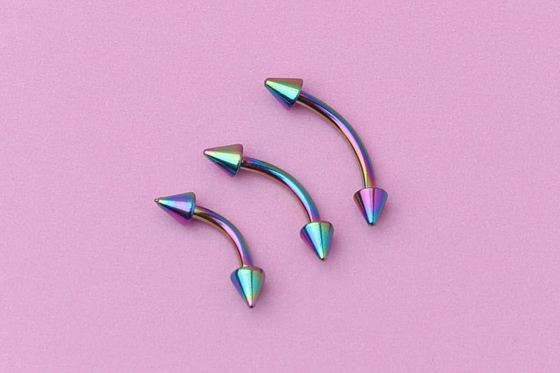 Spiked Curved Barbell, Rainbow Eyebrow Piercing, Nipple Piercing, Lip Piercing, Daith Bar, Helix Piercing, Rook Piercing, Labret Jewelry