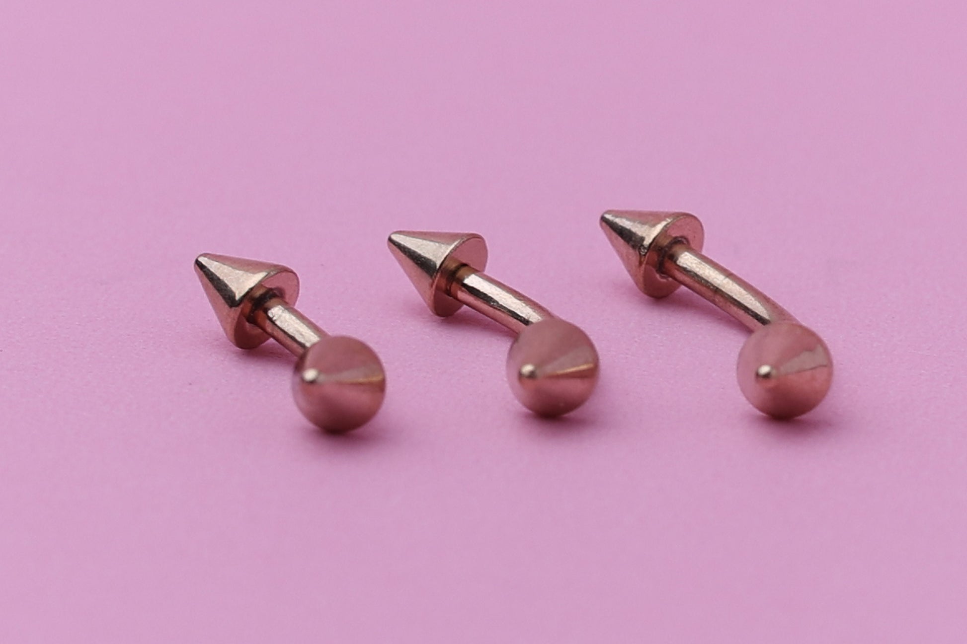 Spiked Curved Barbell, Rose Gold Eyebrow Piercing, Nipple Piercing, Lip Piercing, Daith Bar, Helix Piercing, Rook Piercing, Labret Jewelry