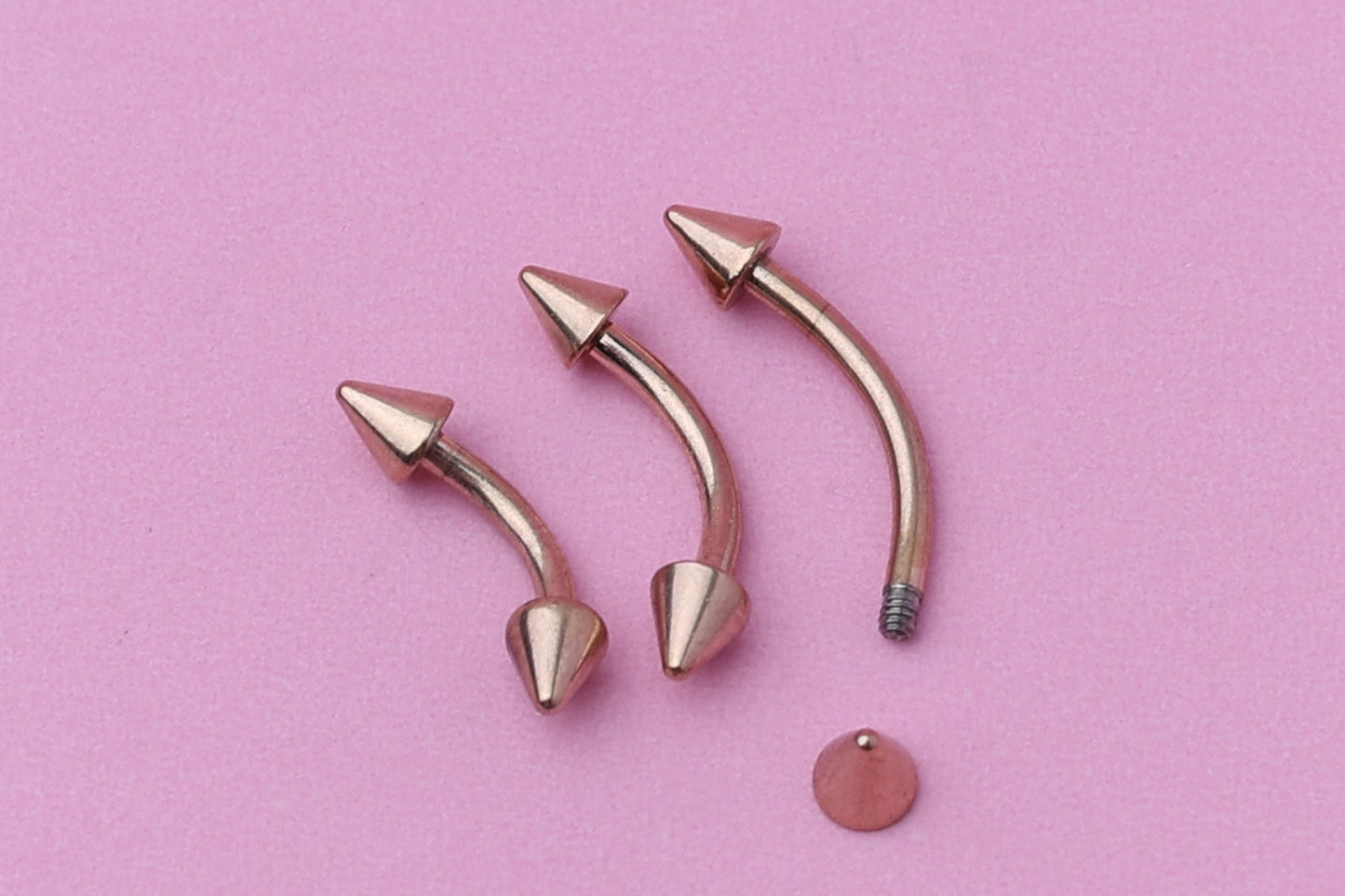 Spiked Curved Barbell, Rose Gold Eyebrow Piercing, Nipple Piercing, Lip Piercing, Daith Bar, Helix Piercing, Rook Piercing, Labret Jewelry