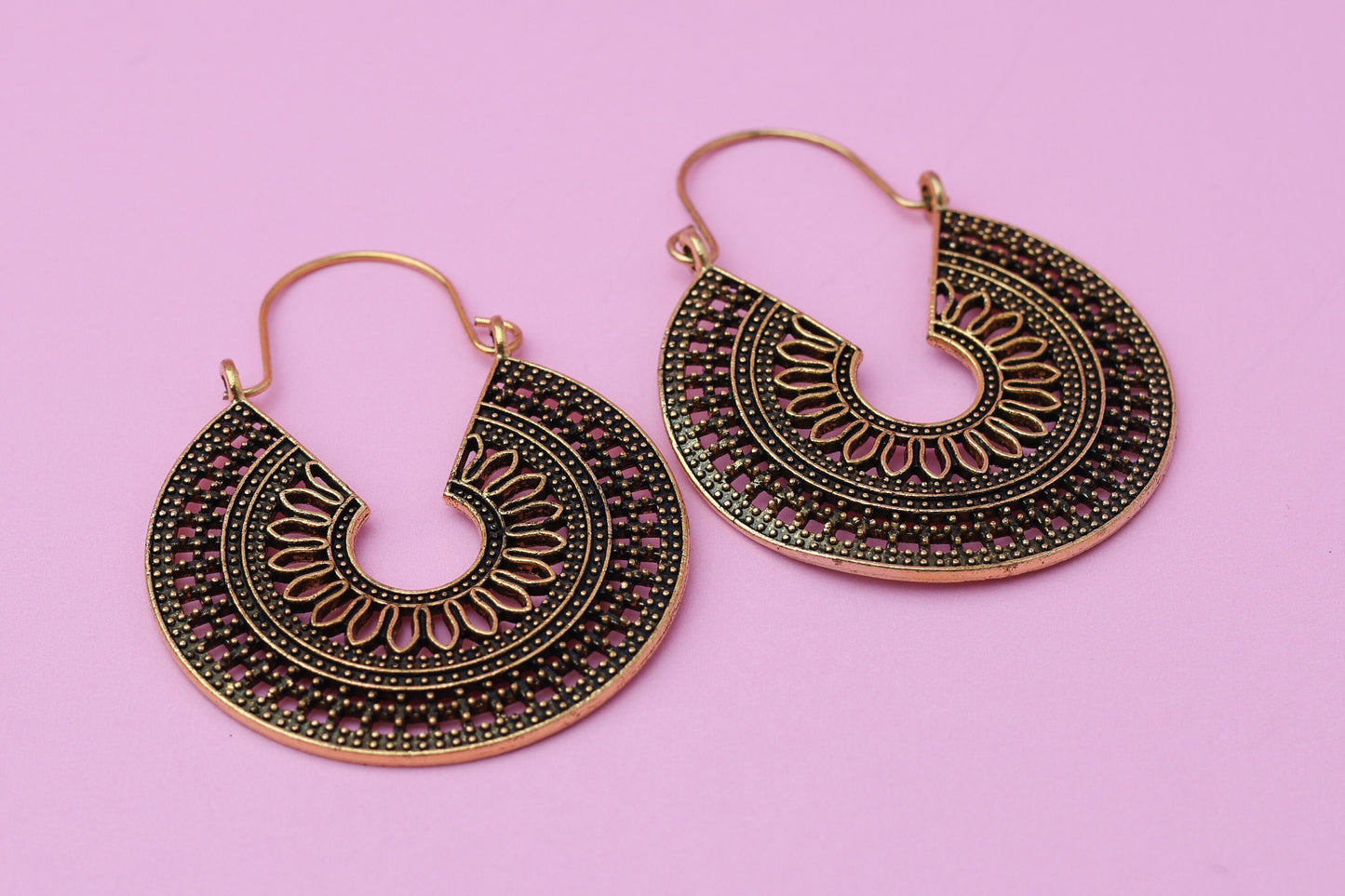 Large Mandala Earrings, Brass Ear Weights, Bohemian Ear Hangers