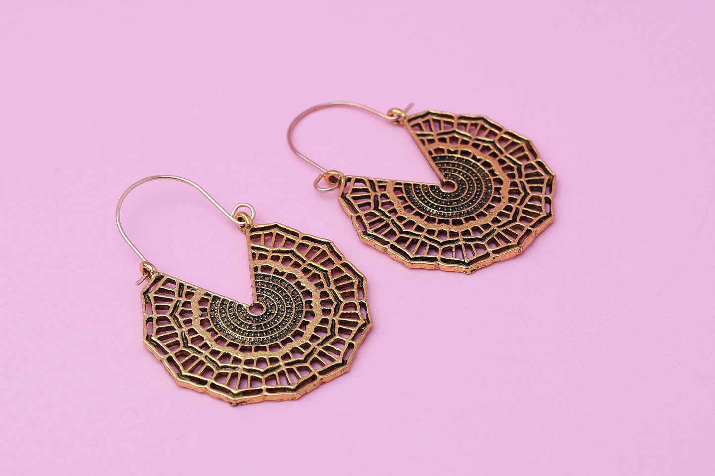 Large Mandala Earrings, Brass Ear Weights, Bohemian Ear Hangers