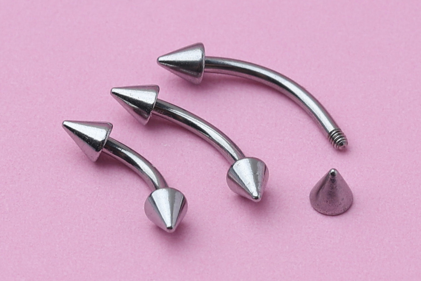 Spiked Curved Barbell, Silver Eyebrow Piercing, Nipple Piercing, Lip Piercing, Daith Bar, Helix Piercing, Rook Piercing, Labret Jewelry