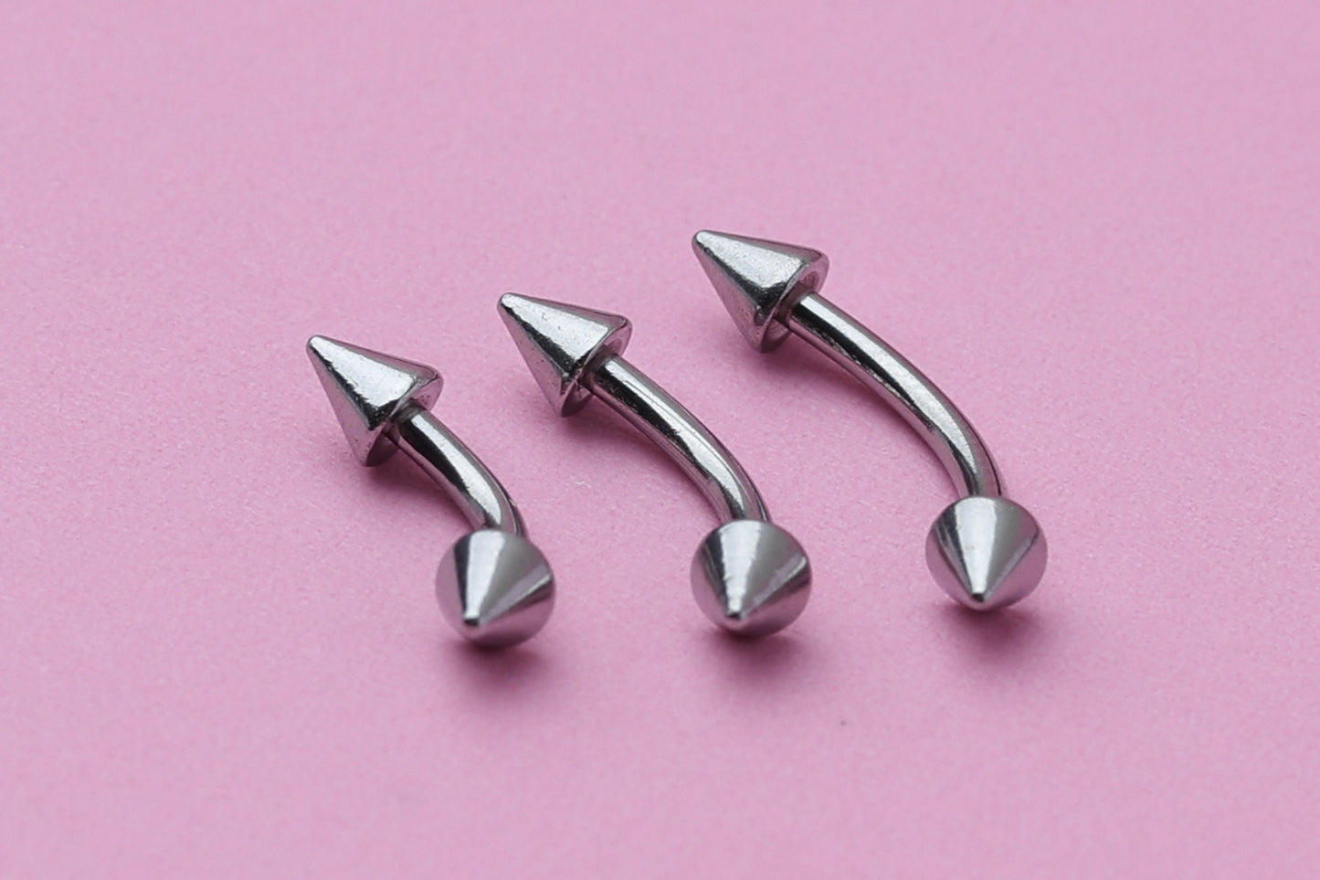 Spiked Curved Barbell, Silver Eyebrow Piercing, Nipple Piercing, Lip Piercing, Daith Bar, Helix Piercing, Rook Piercing, Labret Jewelry