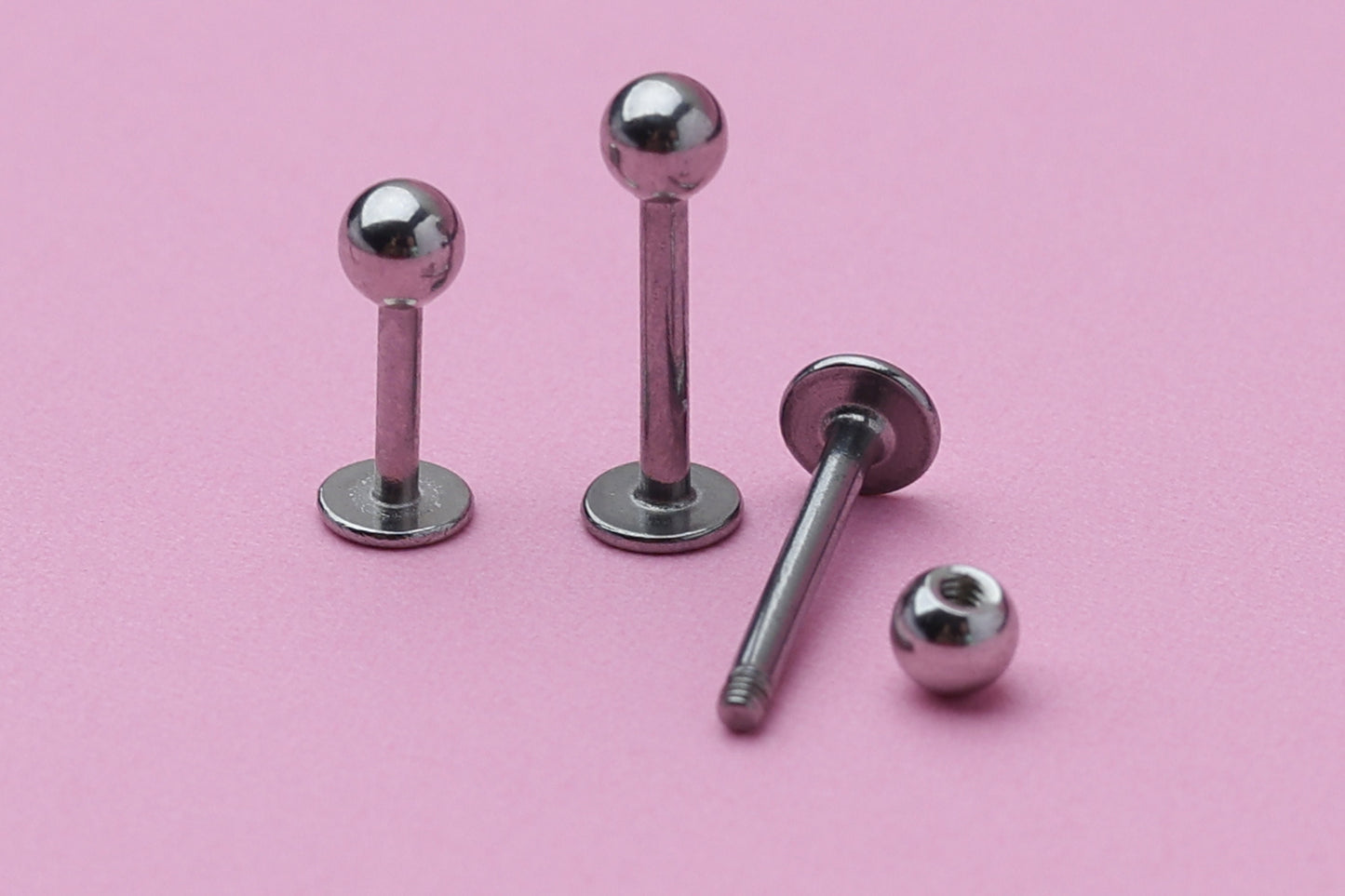 Silver Flat Back Earring, Labret Bar, Nose Stud, Tiny Ball, Helix Earring, Conch Stud, Lip Bar, Cartilage Earring, 16G Surgical Steel