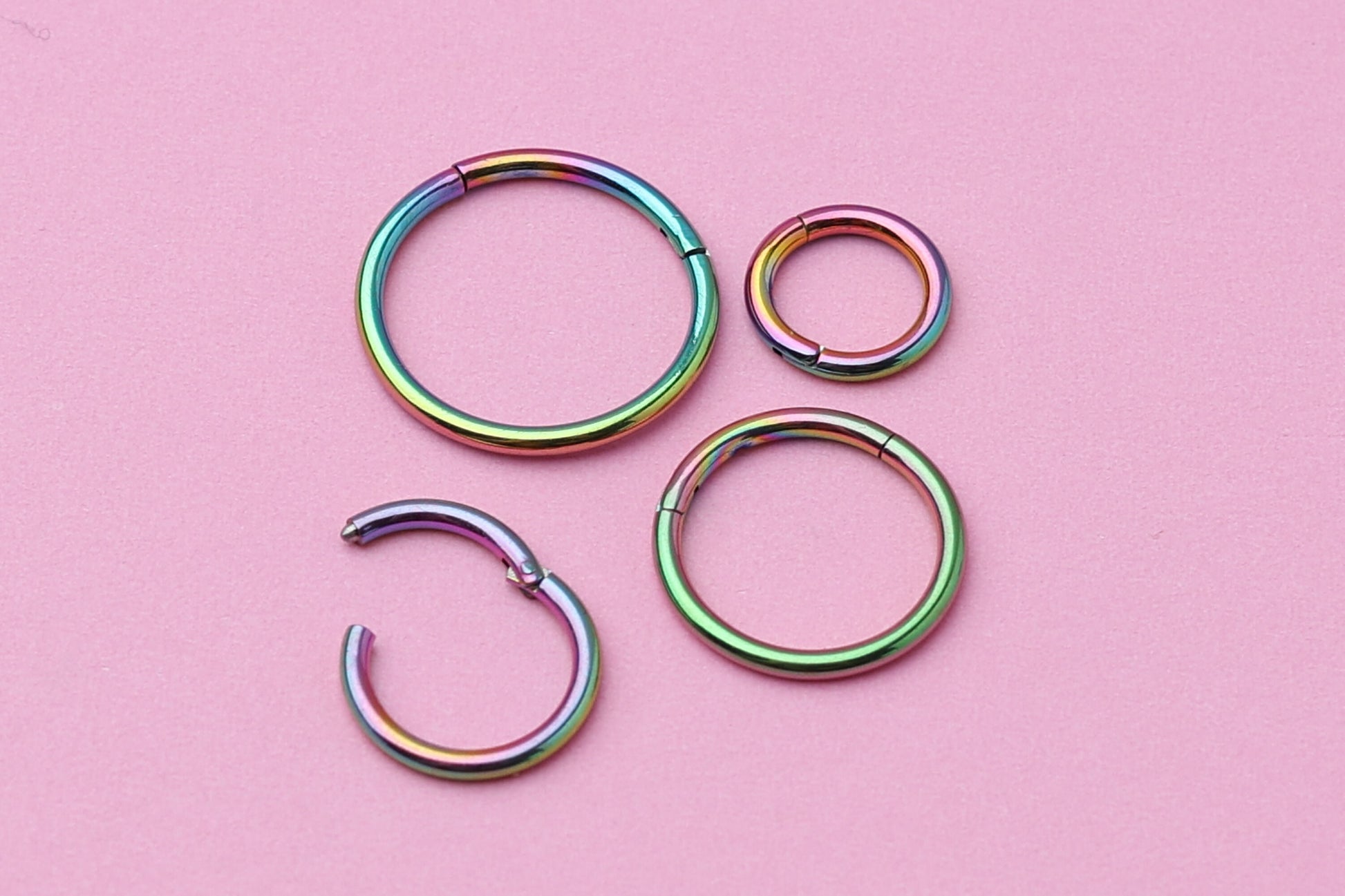 Titanium Clicker in Rainbow, Nose Ring, Septum Jewelry, Daith Hoop, Conch Ring, Helix Earring Hoop, Colorline, Multicoloured Huggie Hoops