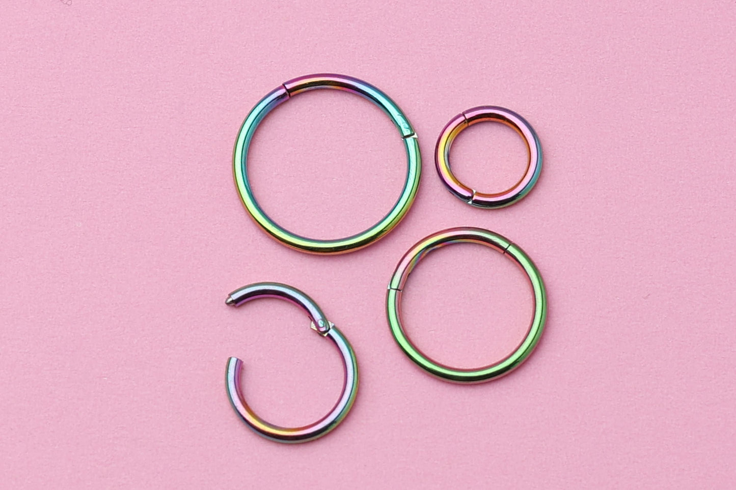 Titanium Clicker in Rainbow, Nose Ring, Septum Jewelry, Daith Hoop, Conch Ring, Helix Earring Hoop, Colorline, Multicoloured Huggie Hoops