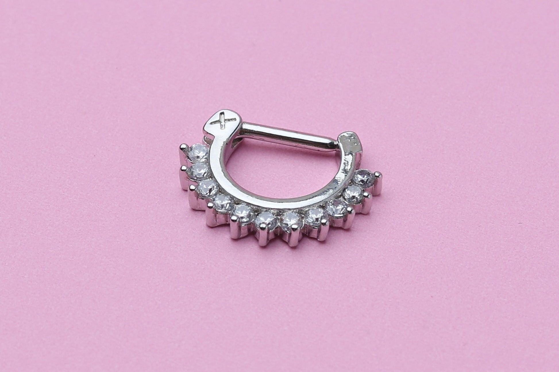 Ornate Jewelled Septum Ring, C-shaped Septum Clicker 16 Gauge 1.2mm hinged Segment clicker, Nose Piercing