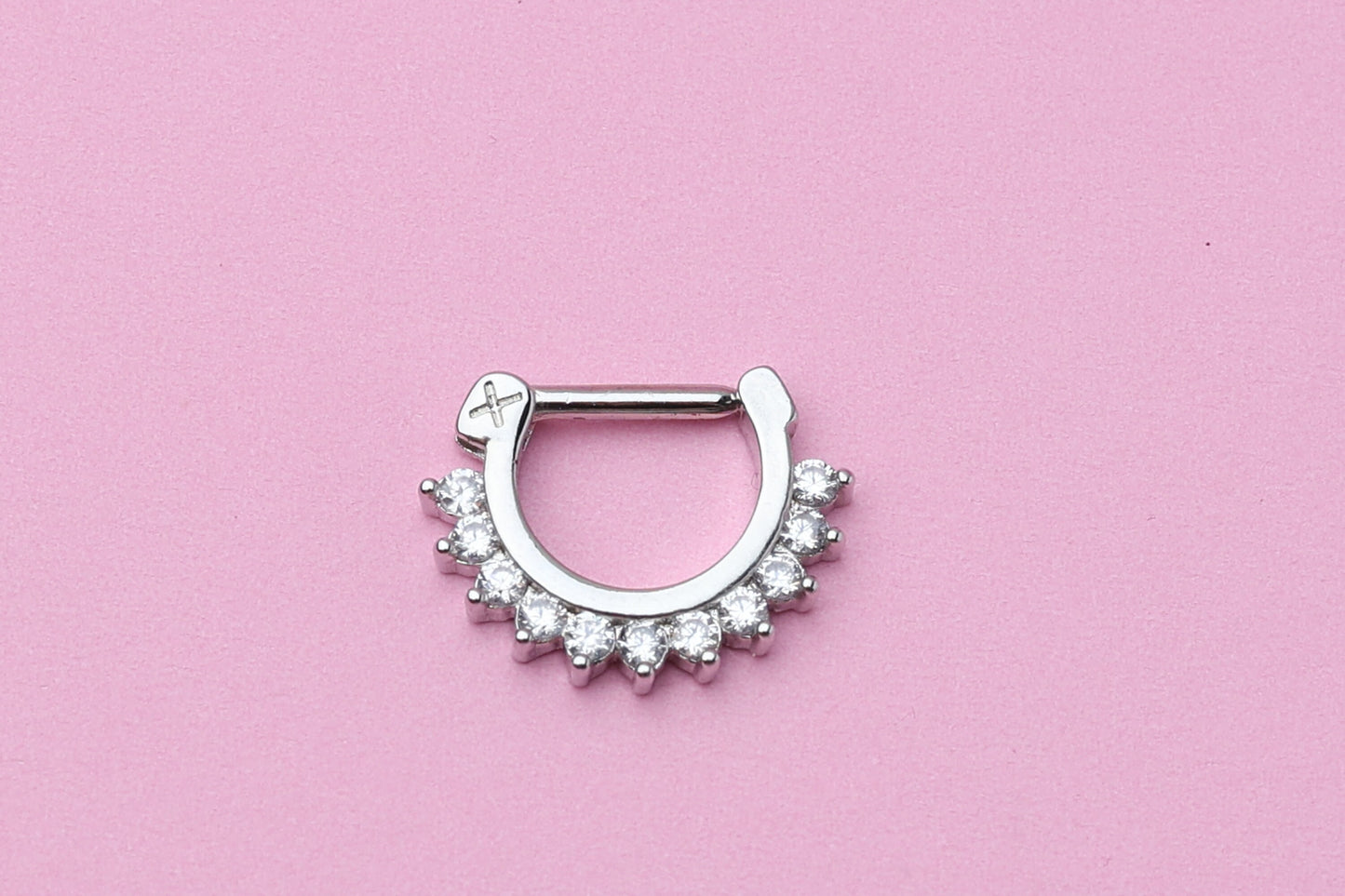 Ornate Jewelled Septum Ring, C-shaped Septum Clicker 16 Gauge 1.2mm hinged Segment clicker, Nose Piercing