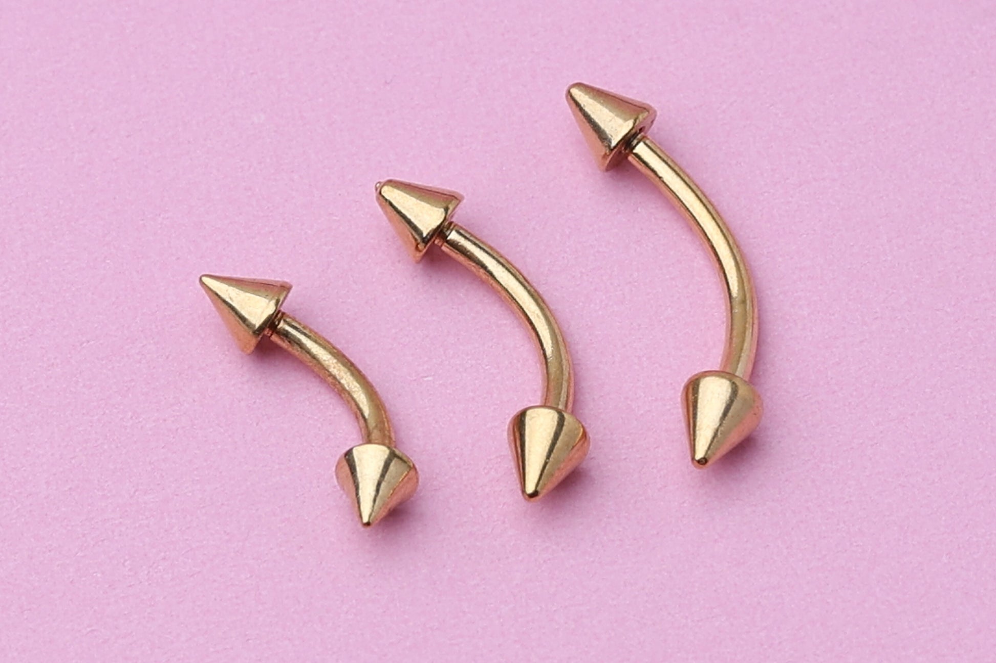 Spiked Curved Barbell, Gold Eyebrow Piercing, Nipple Piercing, Lip Piercing, Daith Bar, Helix Piercing, Rook Piercing, Labret Jewelry