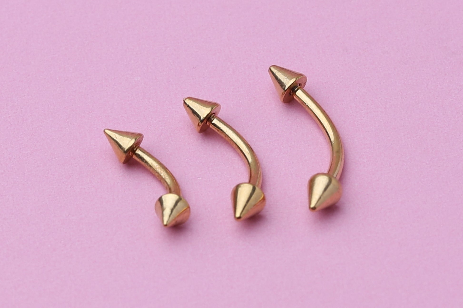 Spiked Curved Barbell, Gold Eyebrow Piercing, Nipple Piercing, Lip Piercing, Daith Bar, Helix Piercing, Rook Piercing, Labret Jewelry