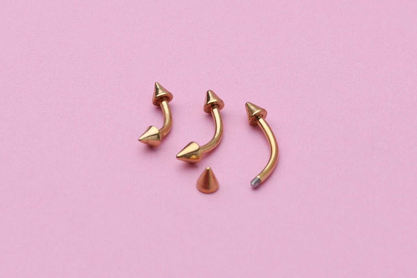 Spiked Curved Barbell, Gold Eyebrow Piercing, Nipple Piercing, Lip Piercing, Daith Bar, Helix Piercing, Rook Piercing, Labret Jewelry