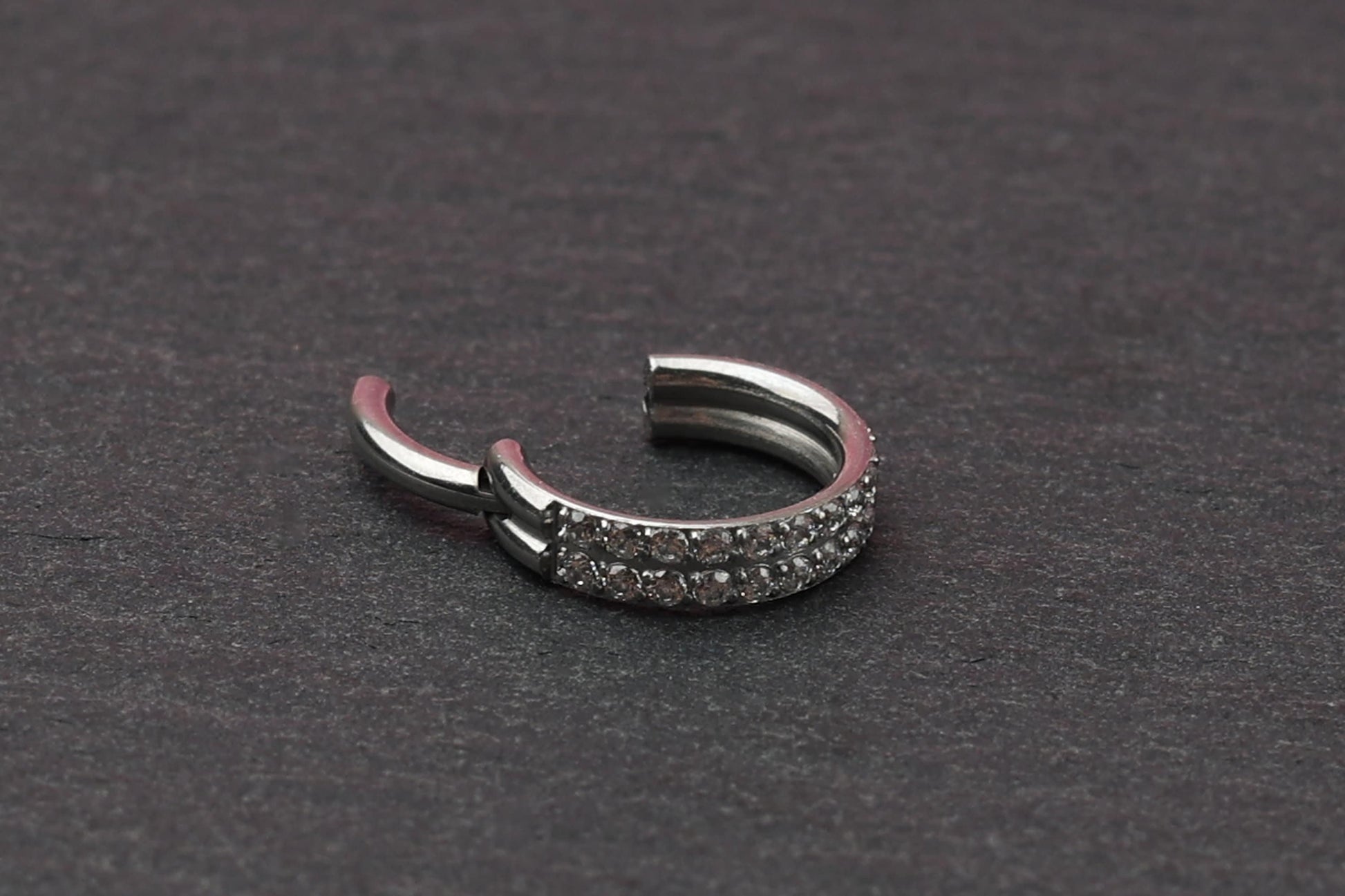 Jeweled Titanium Double Stacked Clicker Ring Stainless Steel - 2-Hoop Septum Clicker, 16G 1.2mm Hinged Segment - Helix Hoop - Nose Jewelry