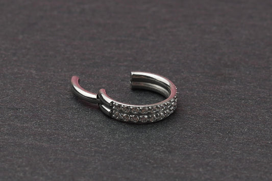 Jeweled Titanium Double Stacked Clicker Ring Stainless Steel - 2-Hoop Septum Clicker, 16G 1.2mm Hinged Segment - Helix Hoop - Nose Jewelry