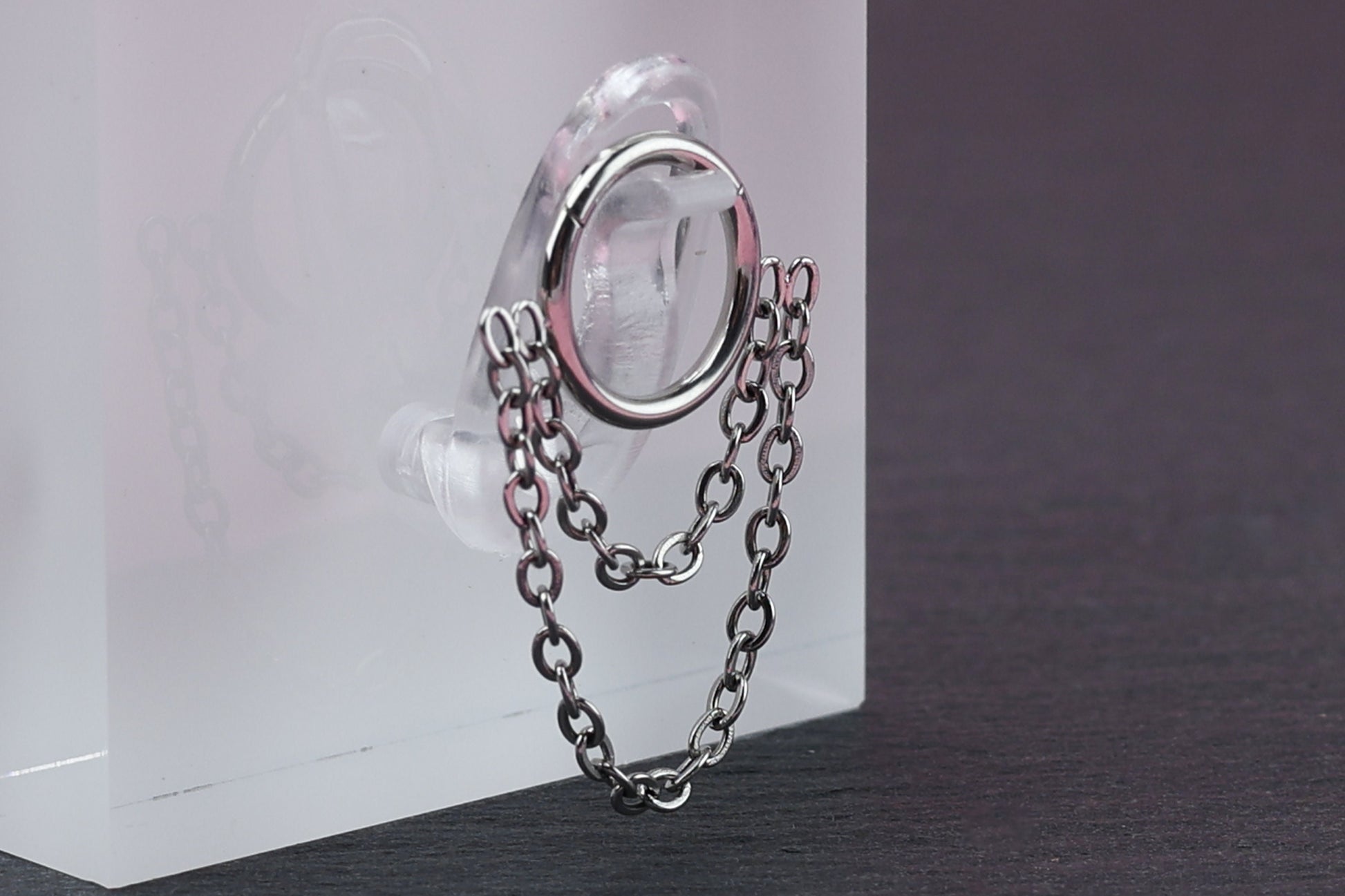 Double Chain Septum Ring, Nose Ring, Hinged Clicker Hoop, Huggies with Chain, Surgical Steel, Helix or Conch Hoop